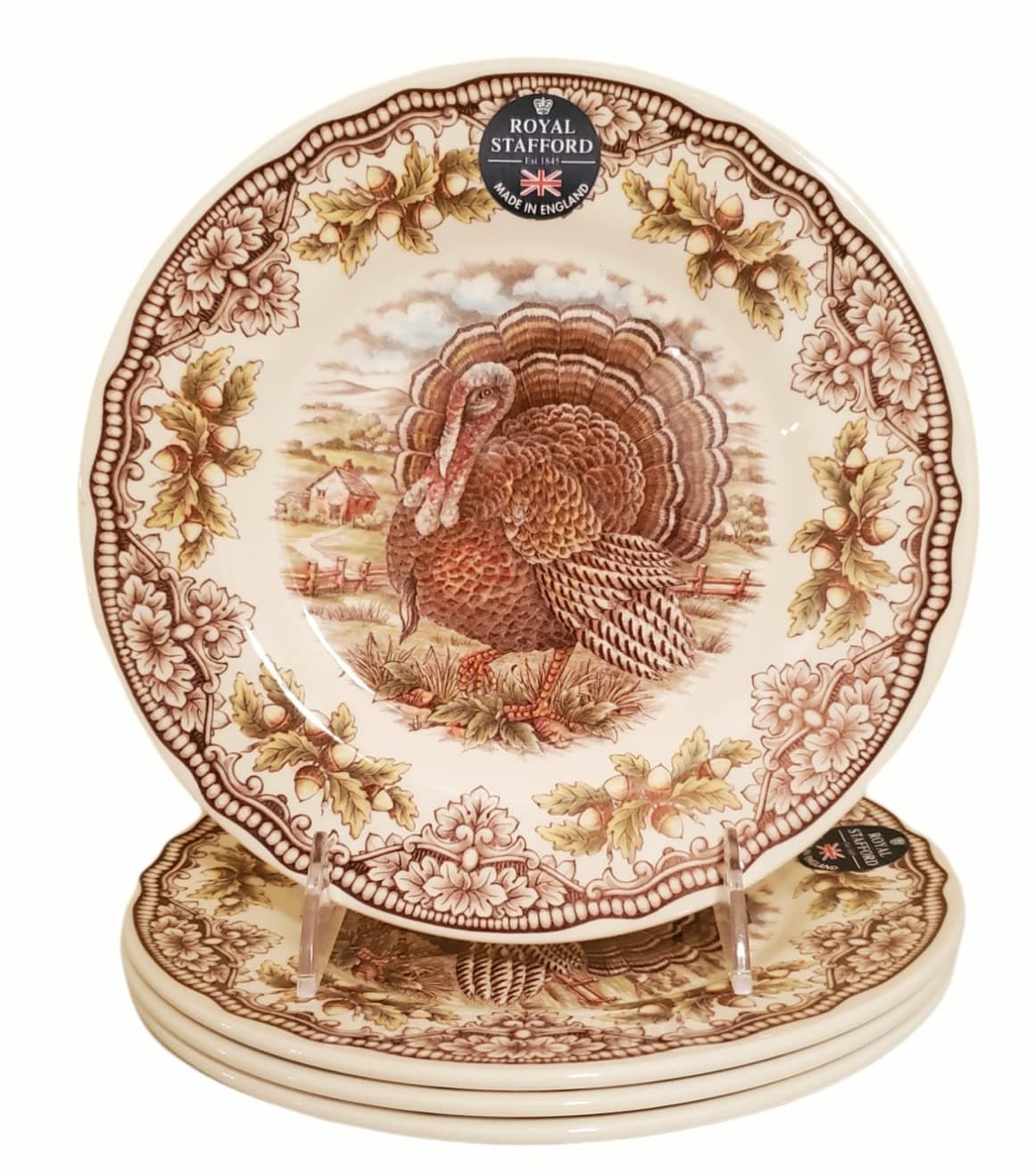 Turkey Thanksgiving Challinor Salad Plates Set of Four 8 1/2" Diameter