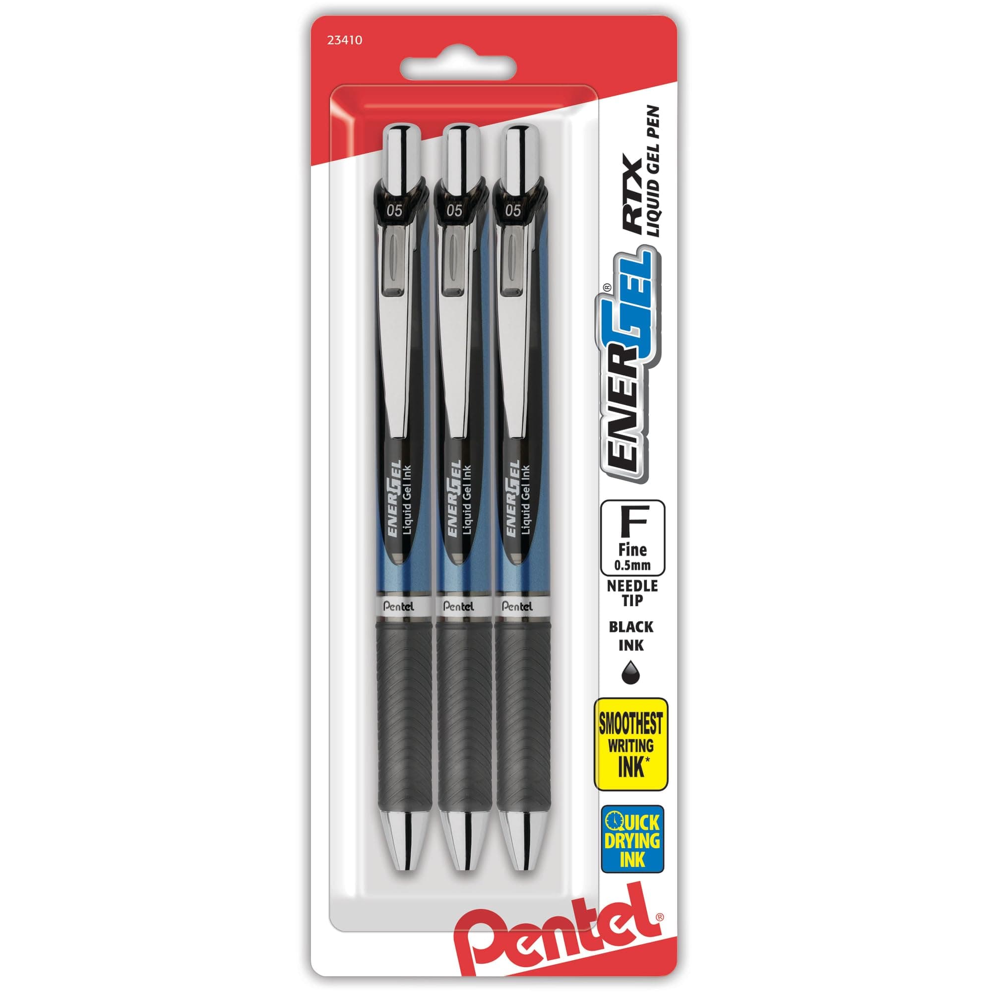 EnerGel® Deluxe RTX Retractable Pens, Needle Point, 0.5 mm, Assorted Barrels, Black Ink, Pack Of 3