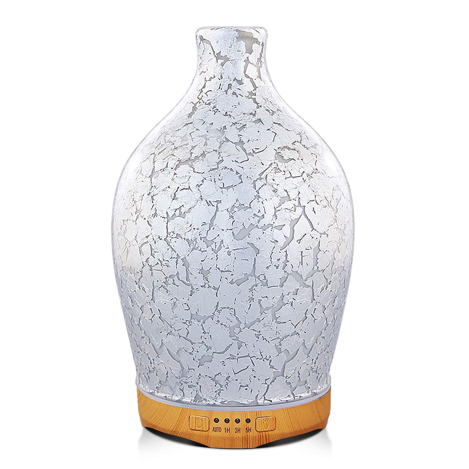 280ml Silver Plated Oil Diffuser, Aromatherapy Ultrasonic Humidifier with Handmade Glass, BPA Free, 7 Color Changing, Waterless Auto-Off, Timer Setting