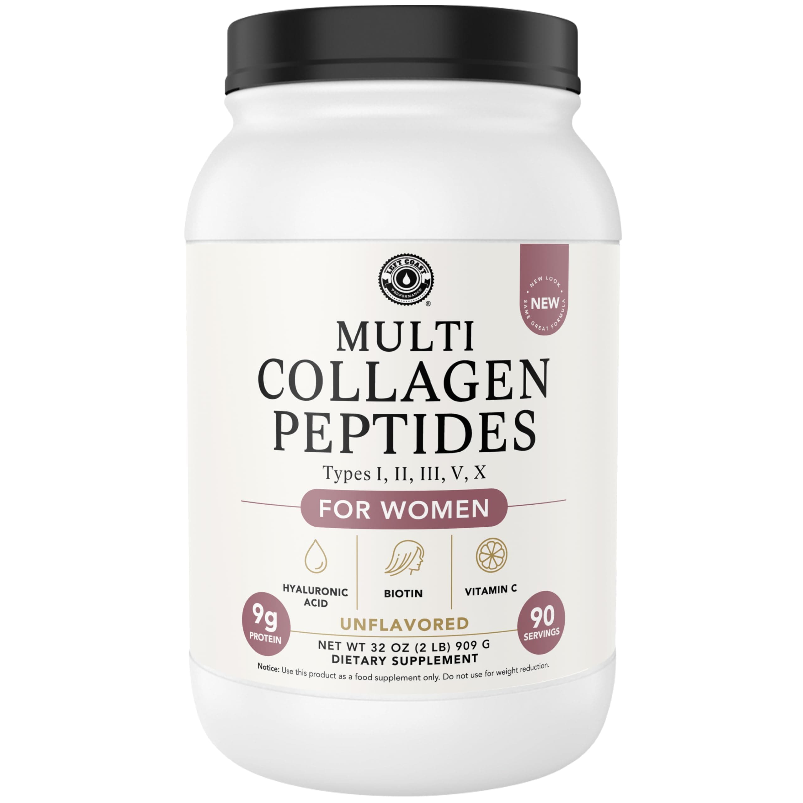 Multi Collagen Powder with Biotin, Hyaluronic Acid, Vitamin C (2lb Value Size) | Hydrolyzed Collagen Supplement (Types I, II, III, V, X). Hair, Skin, Nails for Women, Men