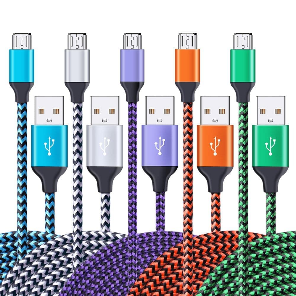 Micro USB Cable, AILKIN 5-Pack 6ft High Speed Nylon Braided Android Charging Cables for Samsung Galaxy J8/J7/S7/S6/Edge/Note 5 4, PS4, Motorola, HTC, LG Android Tablets and More USB to Micro USB Cords