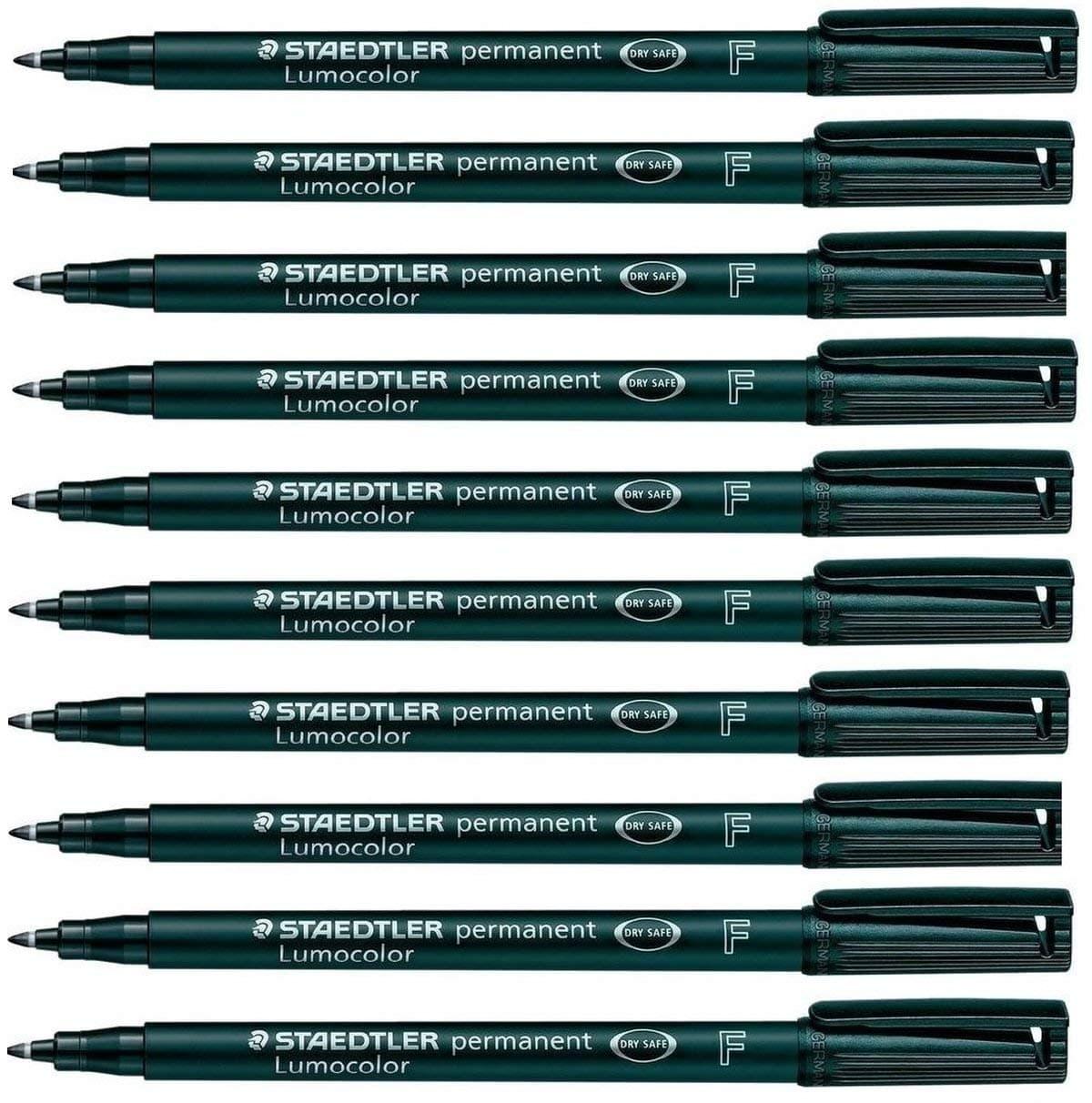 Staedtler Lumocolor Black Fine Permanent Marker Pens Pack of 10 Waterproof Smudge Resistant Quick Dry CD DVD OHP