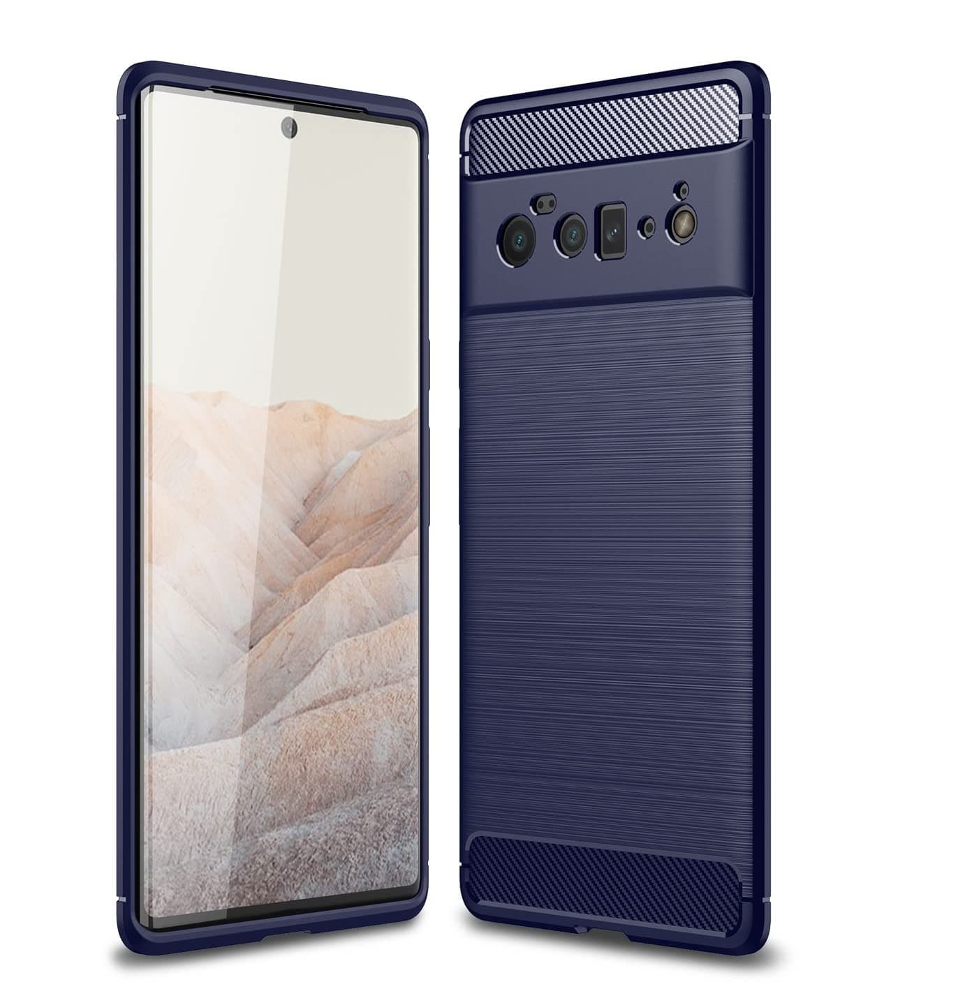 Lustree Google Pixel 6 Pro Case Shock-Absorption Carbon Fiber Felxible TPU Soft Silicon Full Body Protective Cover for Google Pixel 6 Pro - Deep Blue