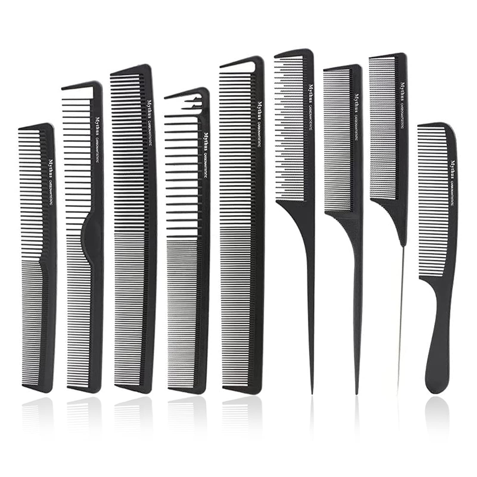 9pcs Carbon Fiber Cutting Comb, Hair Comb Set for Teasing and Parting, Professional Combs for Hair Stylist for Women and Men Salon Styling Hairdressing - Black