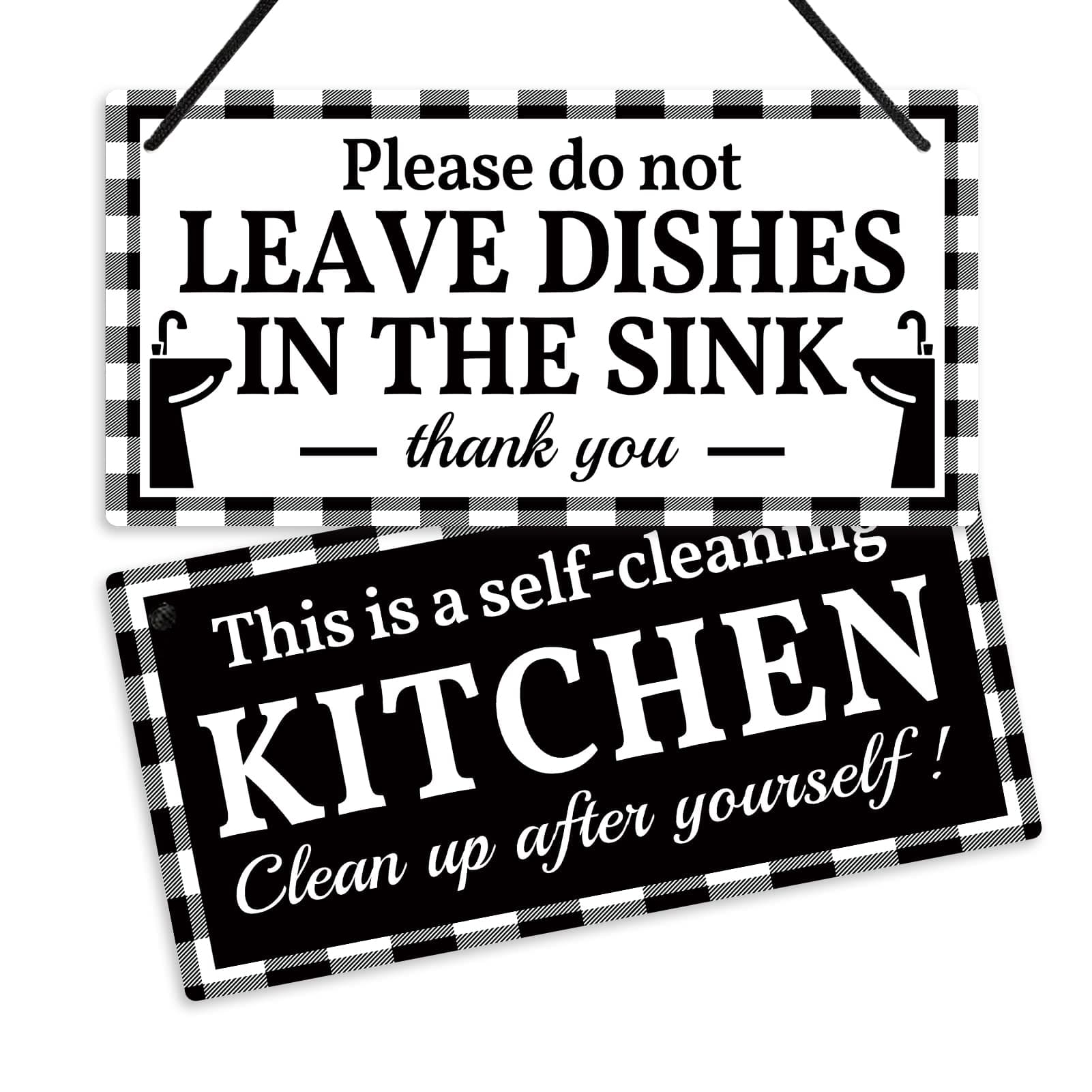 Putuo Decor This is a Self-Cleaning Kitchen Clean up after Yourself Sign, Reversible Double Sided Sign for Restaurant, 10x5 Inches PVC Hanging Plaque - Please Do Not Leave Dishes in the sink
