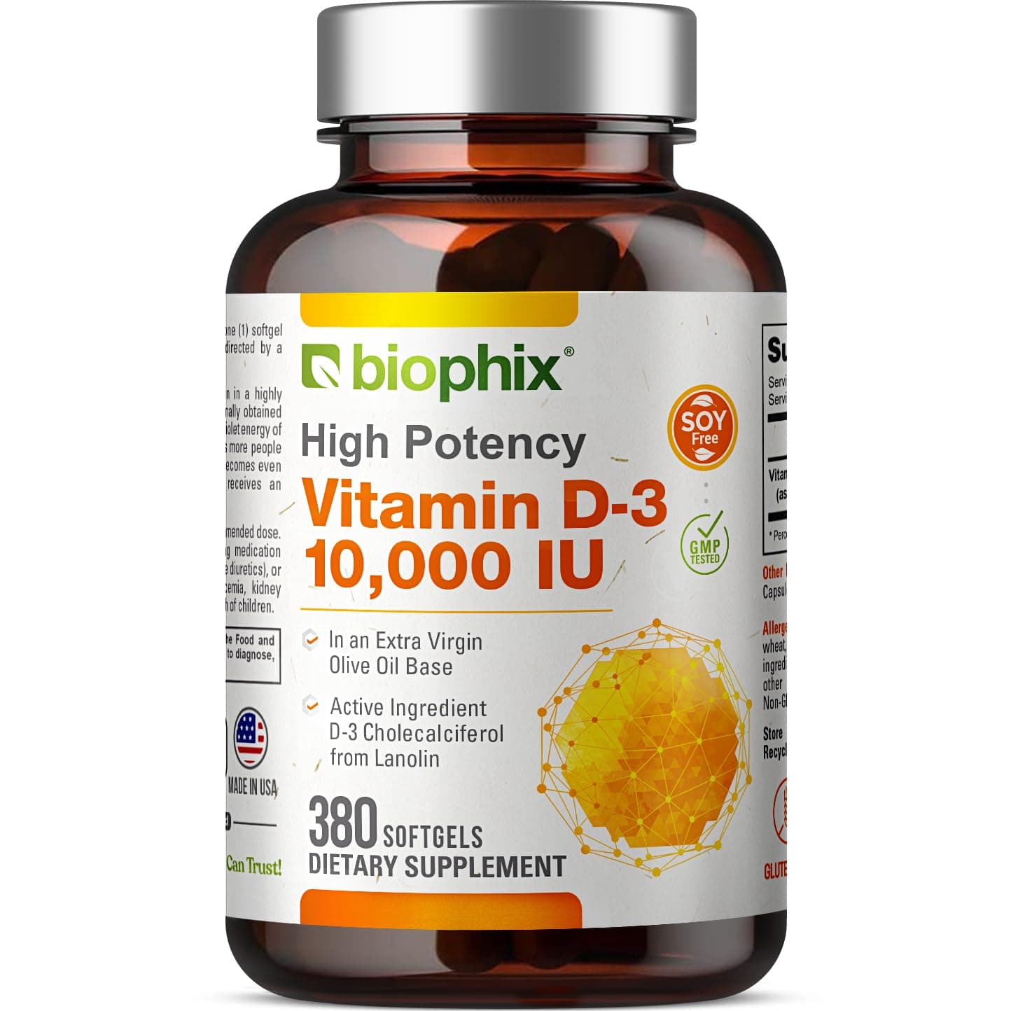 biophix Vitamin D-3 10000 IU 380 Softgels - High-Potency in Extra Virgin Olive Oil Non-GMO Soy-Free Supports Strong Bones Immune Health