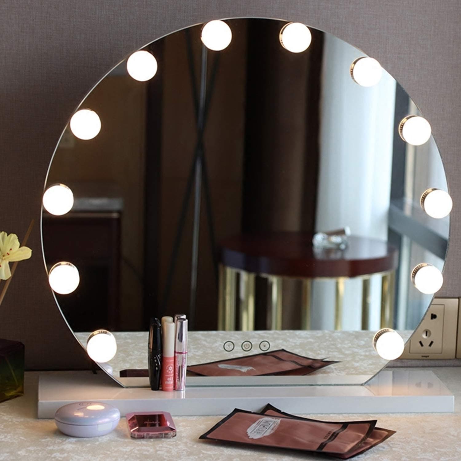 Hollywood Style Lighted Vanity Makeup 20” diameter Round Mirror with 12 x 3W Dimmable LED Bulbs Smart Touch Dimming Adjustable Control Design Whole Metal Frame and backing Makeup Cosmetic Mirrors