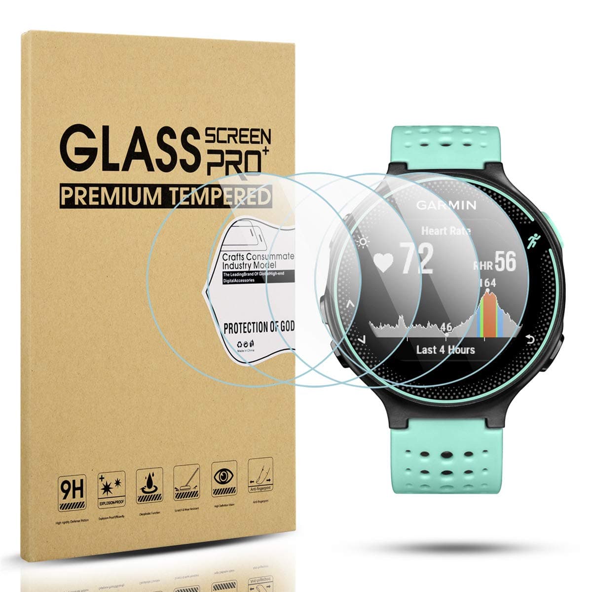 4-Pack for Garmin Forerunner 220/225 / 230/235 / 620/630 Tempered Glass Screen Protector, 2.5D 9H Hardness Ultra-Thin Screen Protective Film [Anti-Scratch]