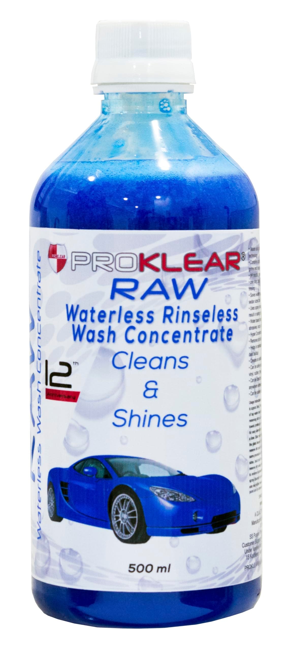 RAW Rinseless/Waterless Auto Wash Concentrate - 500ml Car Dry Wash Concentrate Makes 50 liters