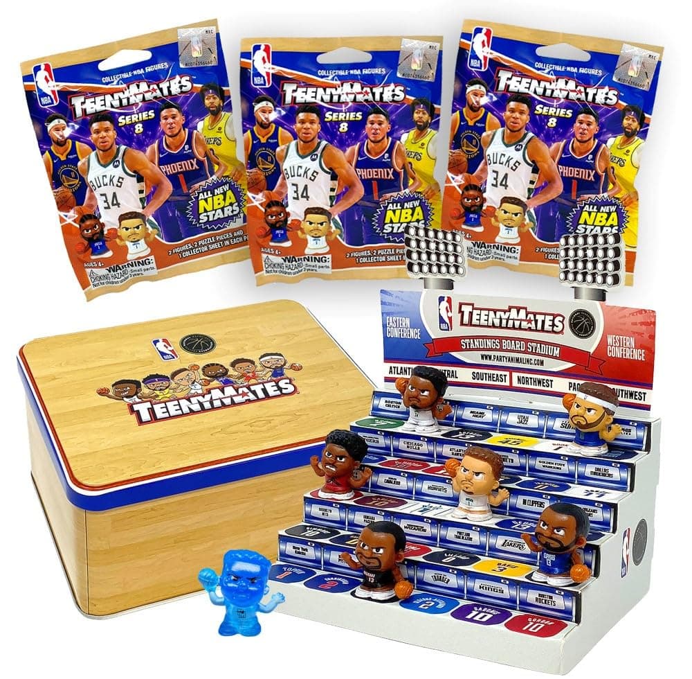 Party Animal NBA Series 8 Collector Tin, 7 Figures (Includes Exclusive Figure), 1 Inch Tall, Team Colors