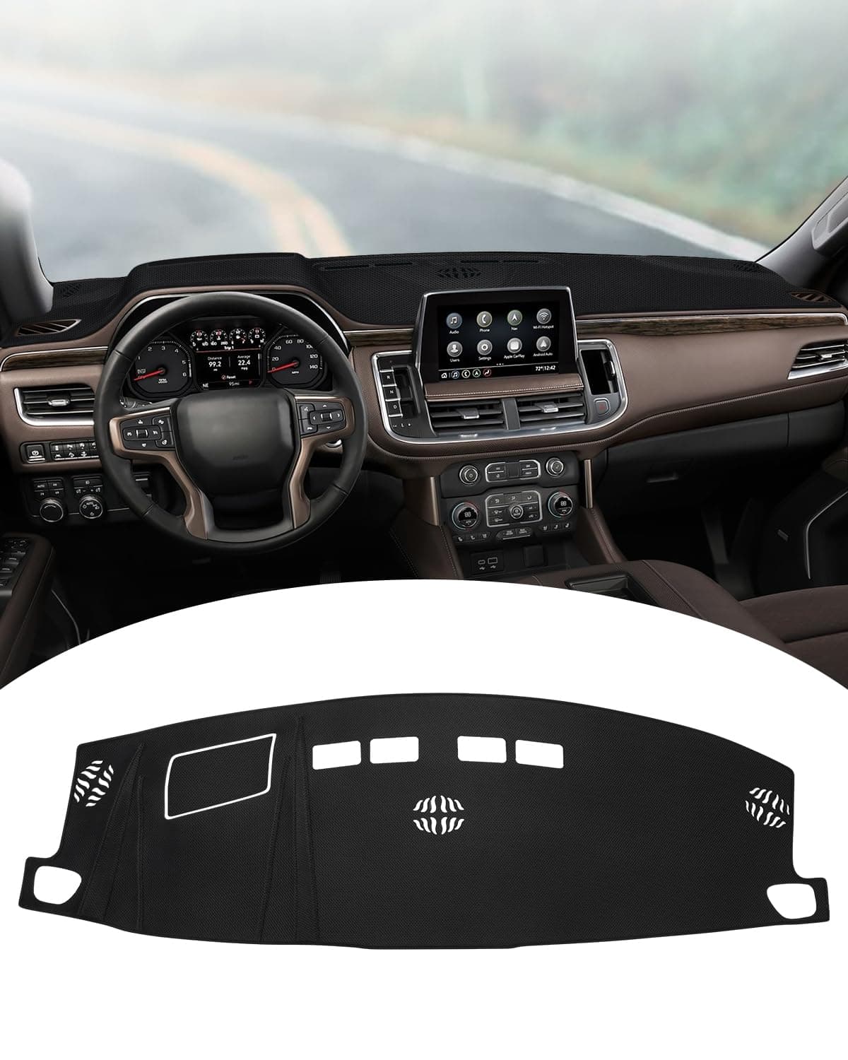 FIILINES Dash Cover for Chevrolet Suburban/Chevrolet Tahoe/GMC Yukon 2021-2024 (Not for GMC Yukon Denali), Dashboard Mat Cover Car Accessories Sunshade Nonslip Mesh Protector No Glare Black