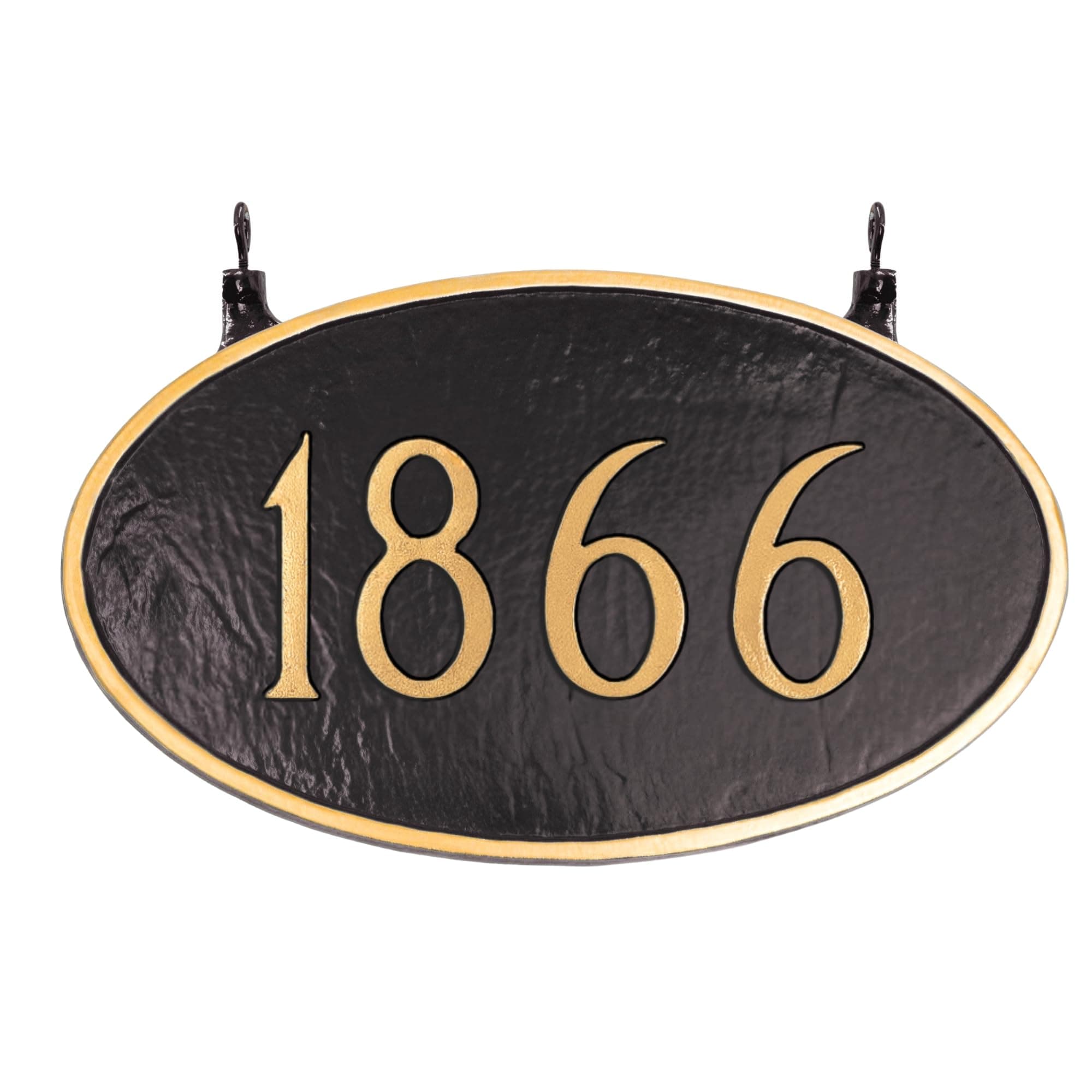 Cast Metal House Number Plaque, Double Sided Hanging Classic Oval Address Sign, Standard, Black/Gold
