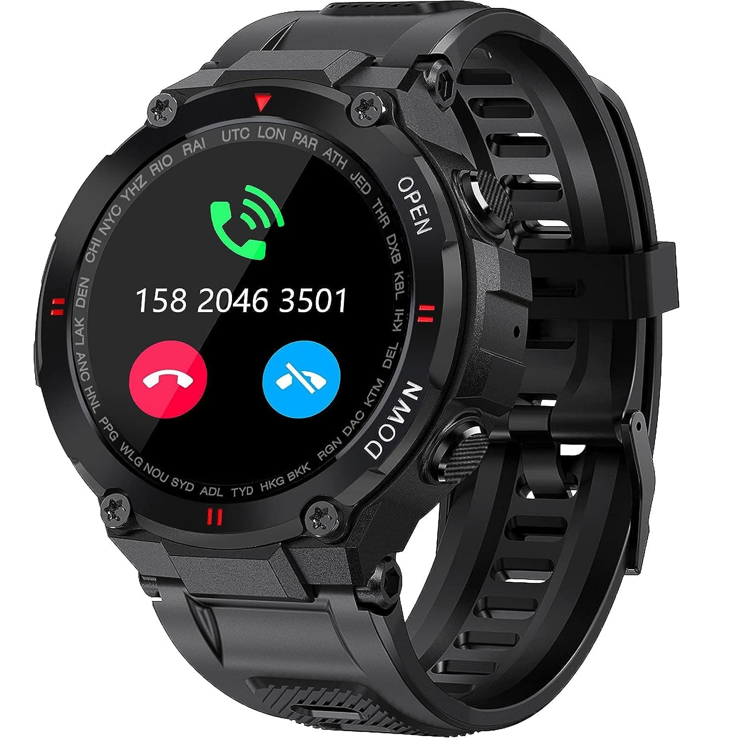Military Smart Watch Men Outdoor Waterproof Tactical Smart Watch Bluetooth Talk Speaker 1.3 Inch HD Touch Screen Fitness Tracker Compatible with iPhone Samsung (Black)