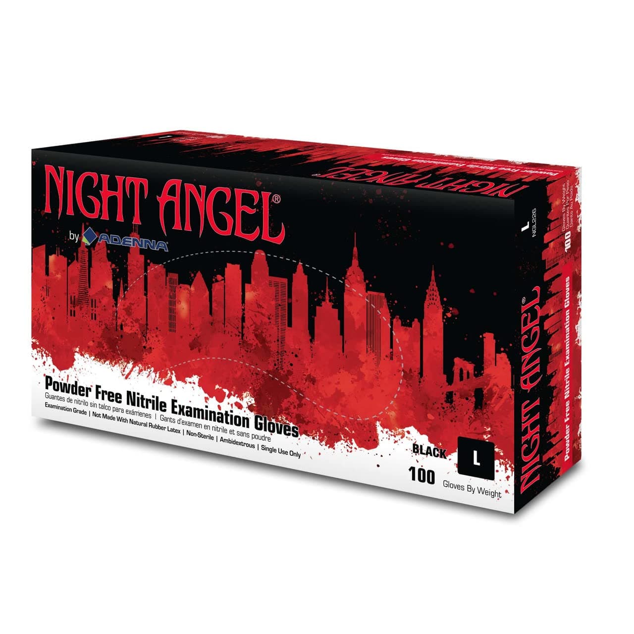 AdennaNGL226 Night Angel Nitrile PF Exam Gloves, Large, 100 Count (Pack of 10)