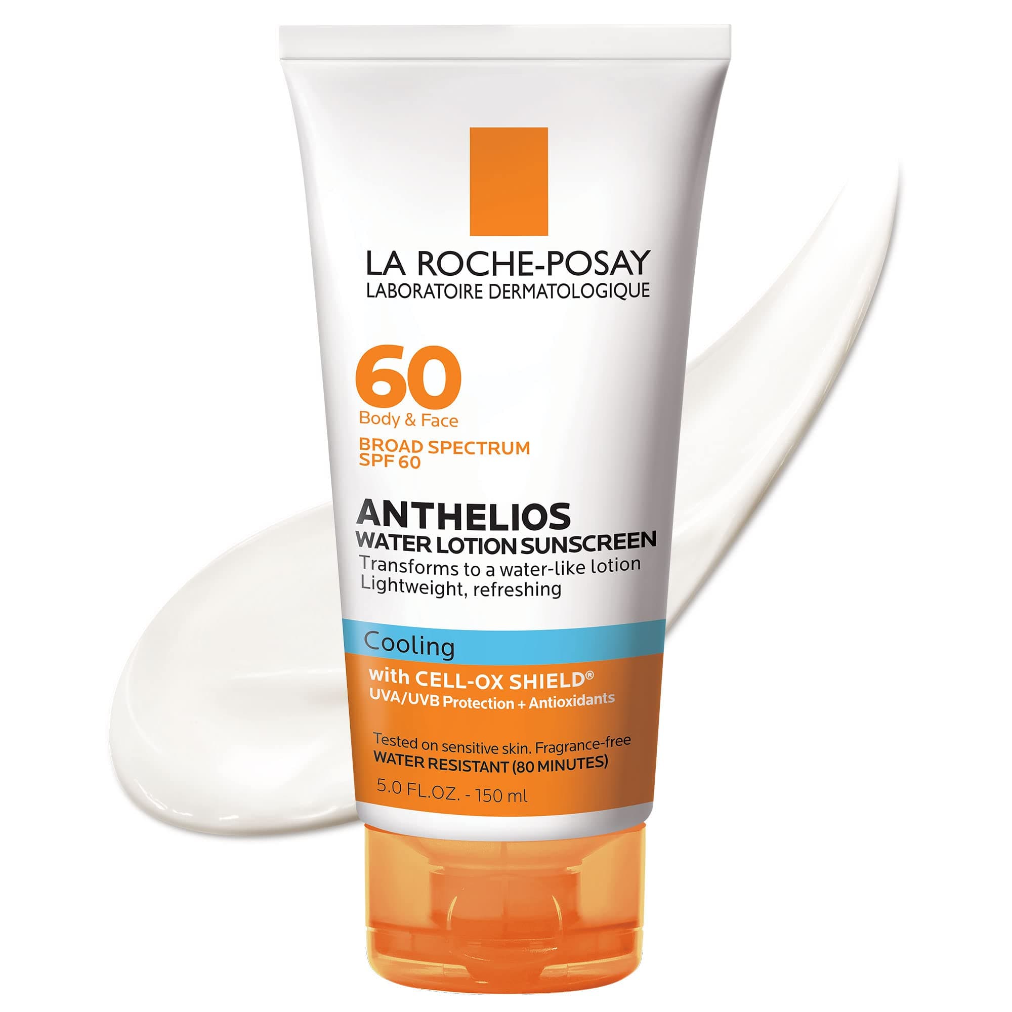 La Roche-Posay Anthelios Cooling Water Sunscreen Lotion for Face & Body, Broad Spectrum SPF + Antioxidants, Fast Absorbing Water-Like Texture, Oil Free Sunscreen, SPF 60, SPF 30