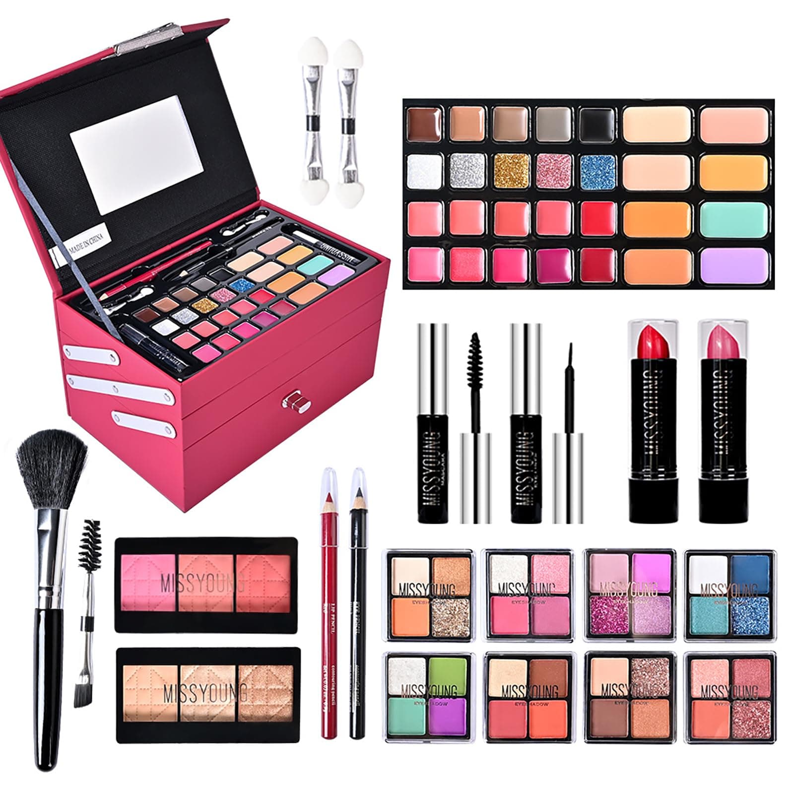 RoseFlower Premium Makeup Kit with Eyeshadow Palette, Makeup Brushes, Lipstick, Lip Gloss, Eyeliner, Mascara, Blush, Highlight - Gift Box for Women/Girls/Teenagers