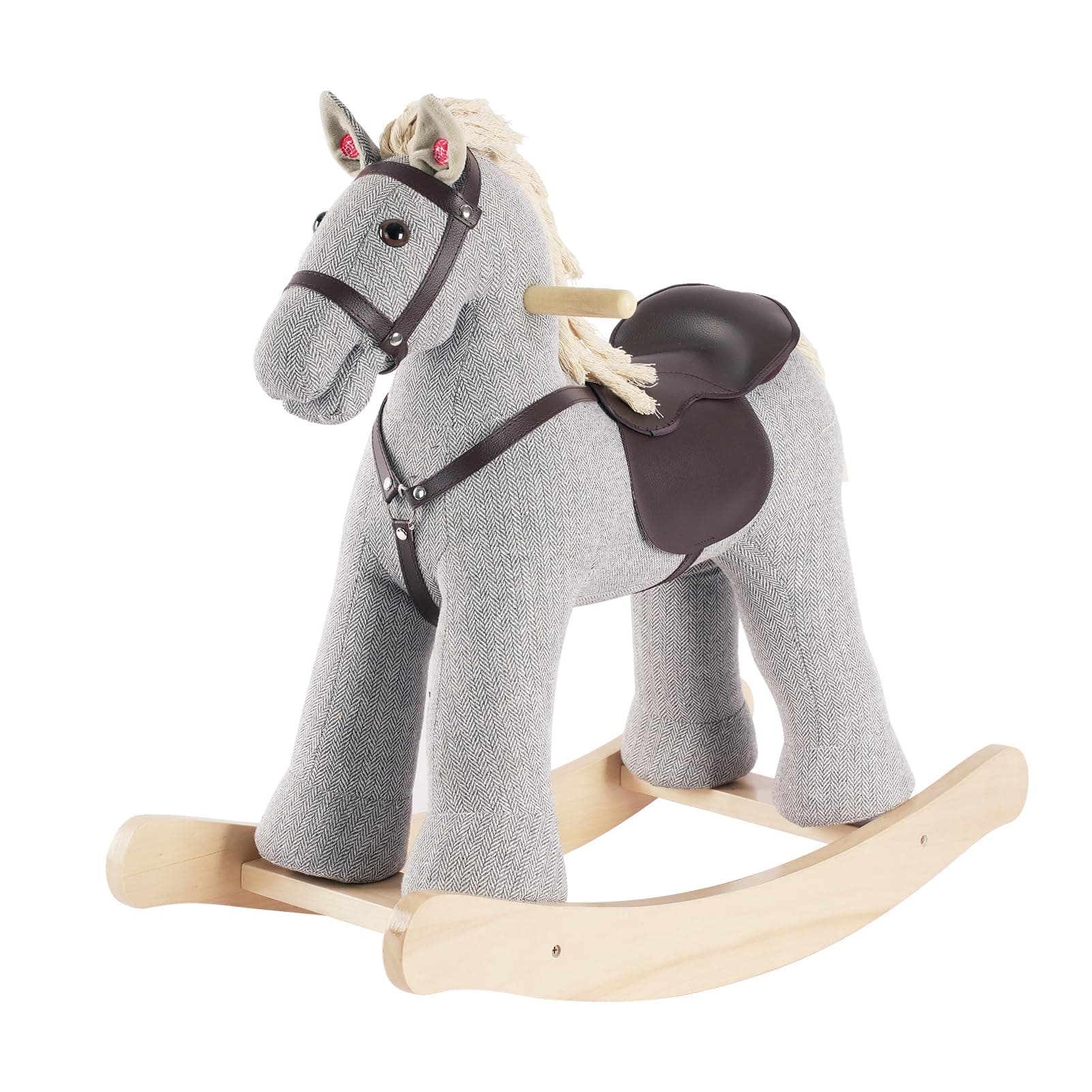 Rocking Horse, Gray Wooden Rocking Toy, Rocking Animals for Children 2-6 Years Old, Ride on Pony with Realistic Sound, CPC Certified
