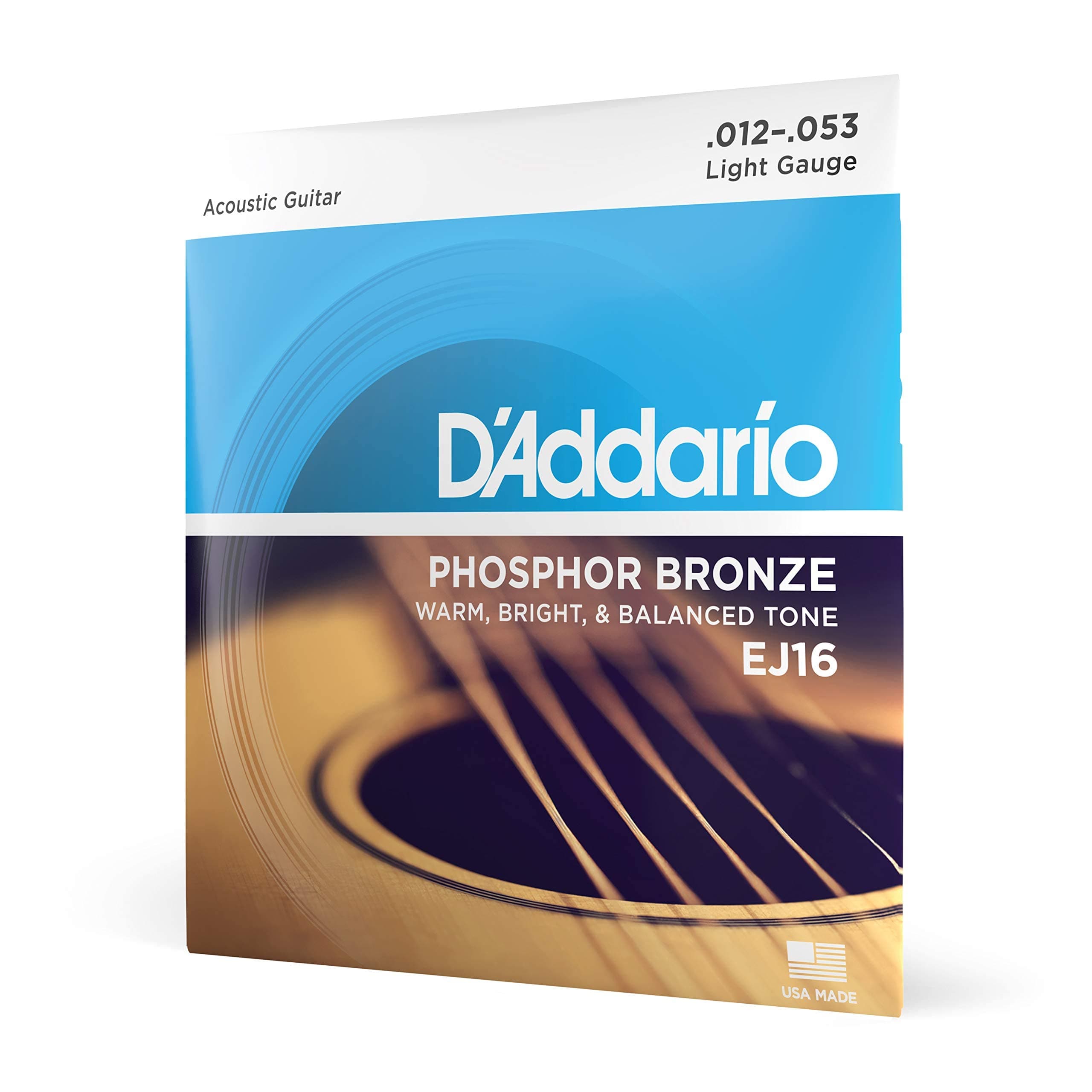 Acoustic Guitar Strings, Phosphor Bronze, EJ16, Light Gauge 12-53, 6-String Set, Pack of 1
