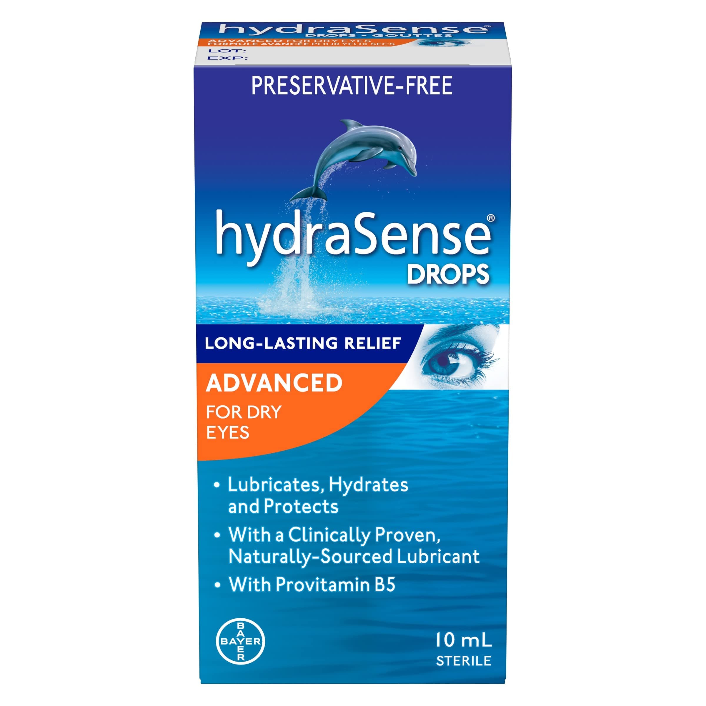 HydraSense Advanced Eye Drops, For Dry Eyes, Preservative Free, Naturally Sourced Lubricant, With Provitamin B5, 10 mL
