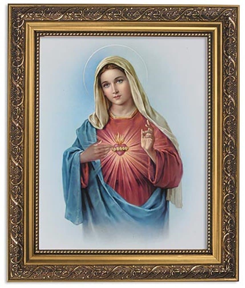 Gerffert Collection Sacred Heart of Mary Framed Portrait Print, 13 Inch (Ornate Gold Tone Finish Frame)
