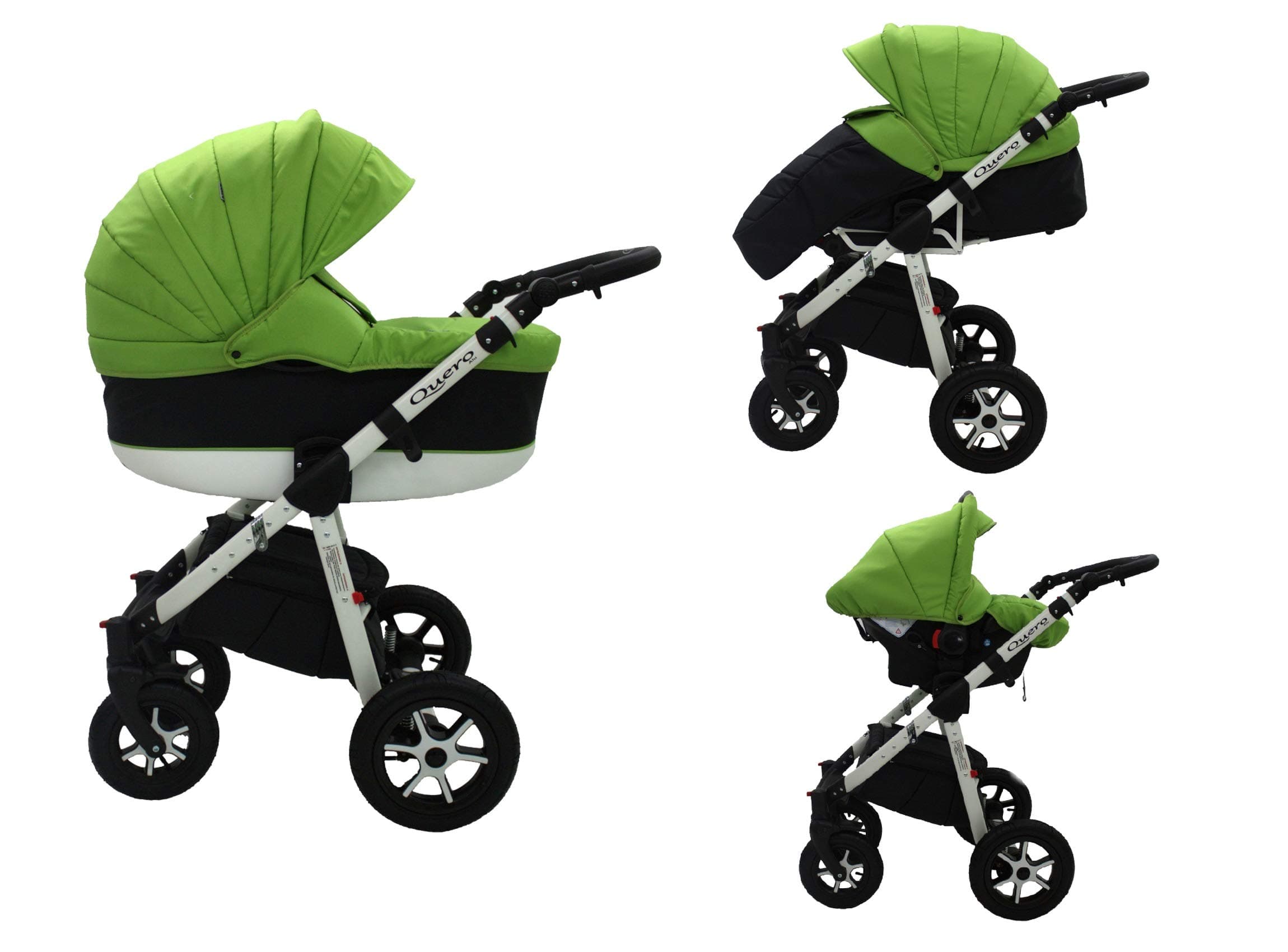 Quero, 3-in-1 Travel System with Baby Pram, Car Seat, Pushchair & Accessories (Green & White No. 21)