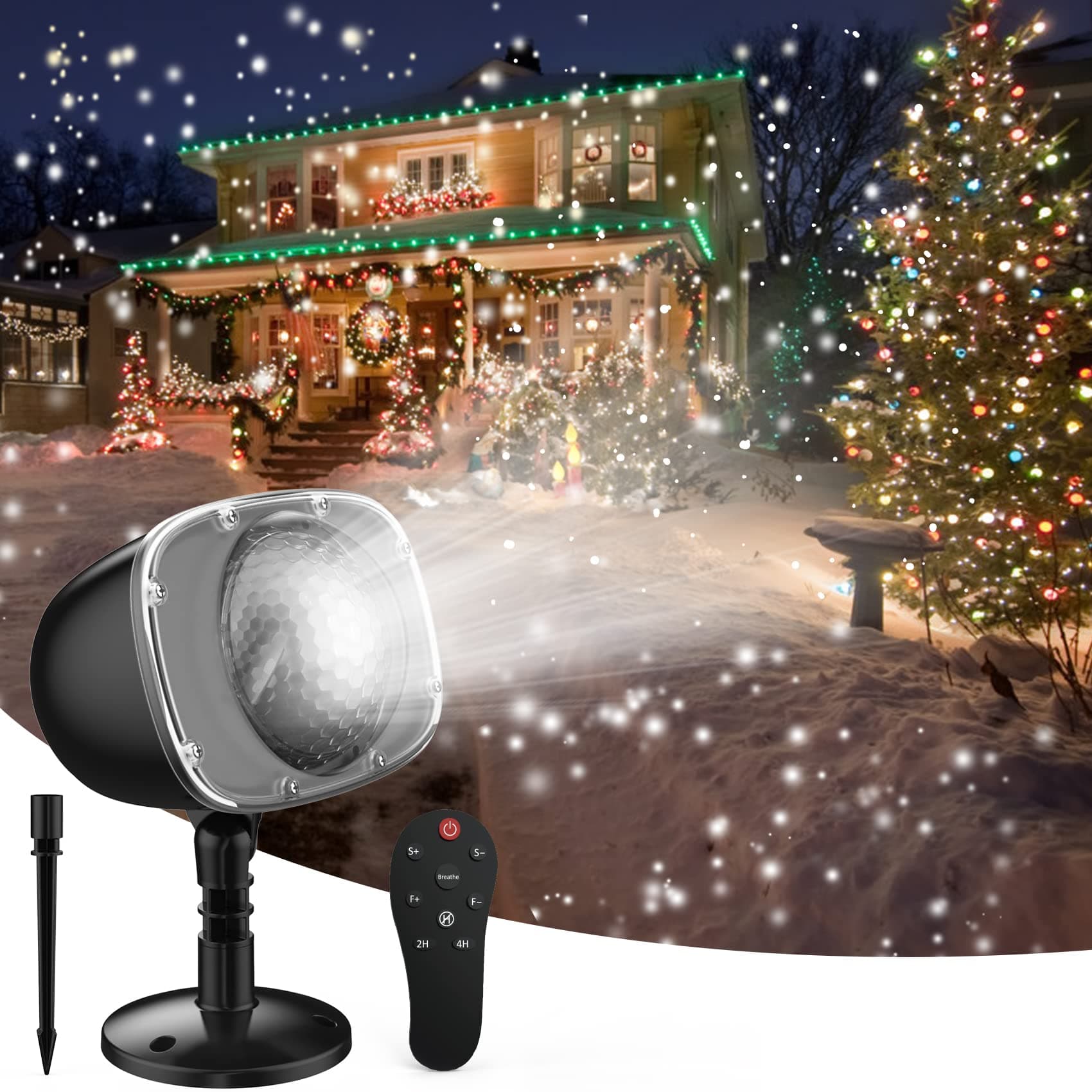 Elec3 Christmas Snowfall Projector Lights, Indoor Outdoor Holiday Snow Lights with Remote Control, White Snow for Halloween Xmas Party Wedding Garden Christmas Landscape Decoration