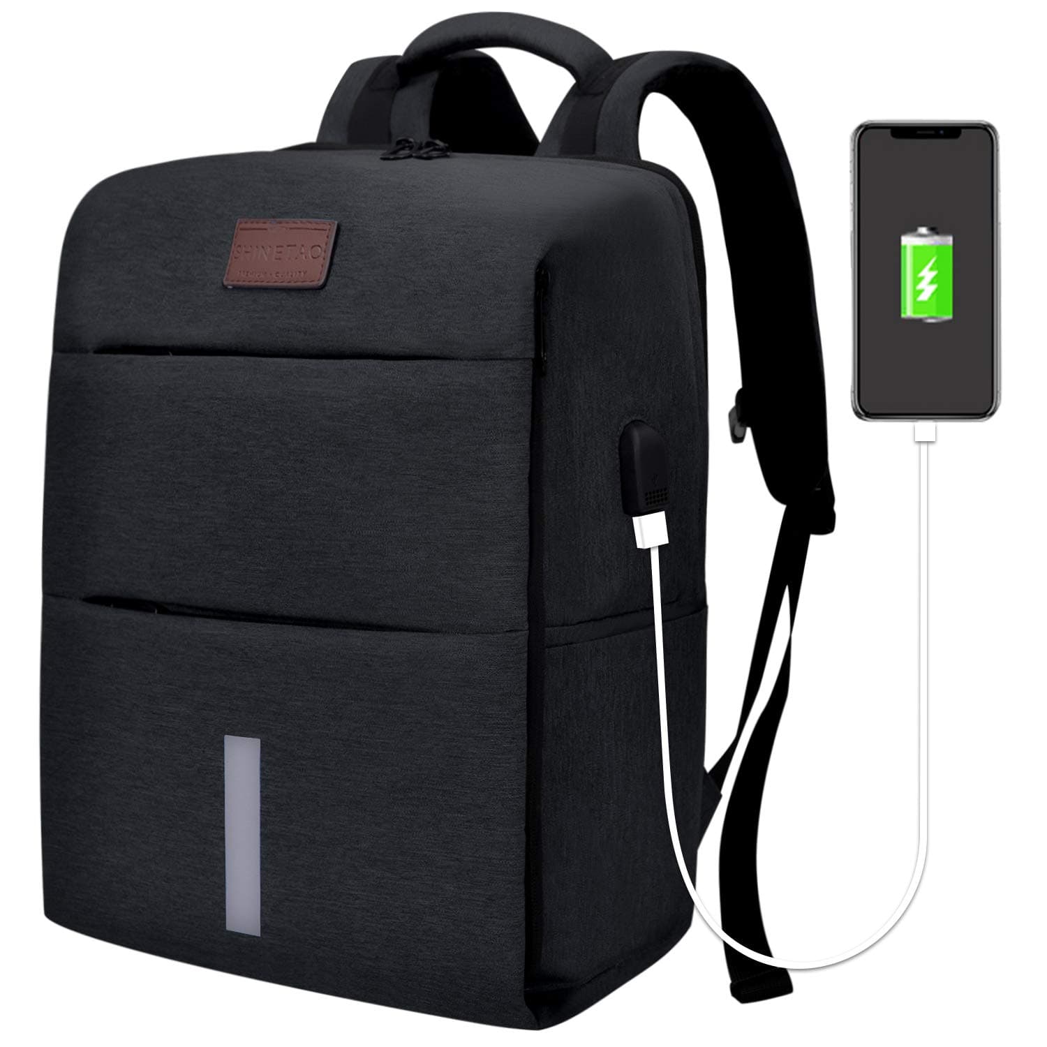 Laptop Backpack Anti Theft Travel Bag with USB Charging Port for Business Men - Black - Large