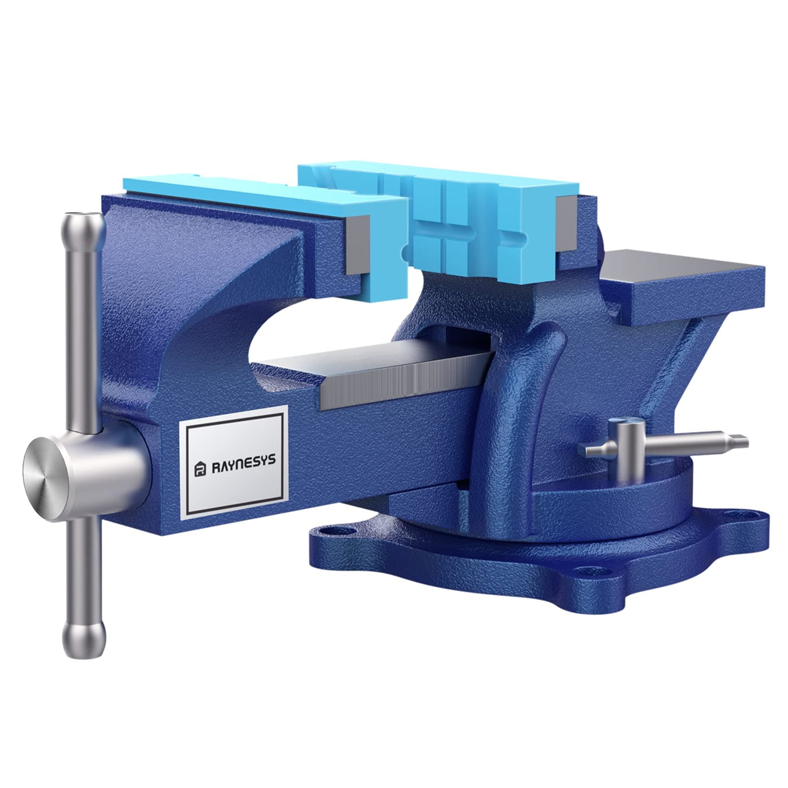4-Inch Bench Vise, Ductile Cast Iron Bench Vise with 360° Flexible Swivel Base, Heavy Duty Home Work Bench Vice, Blue