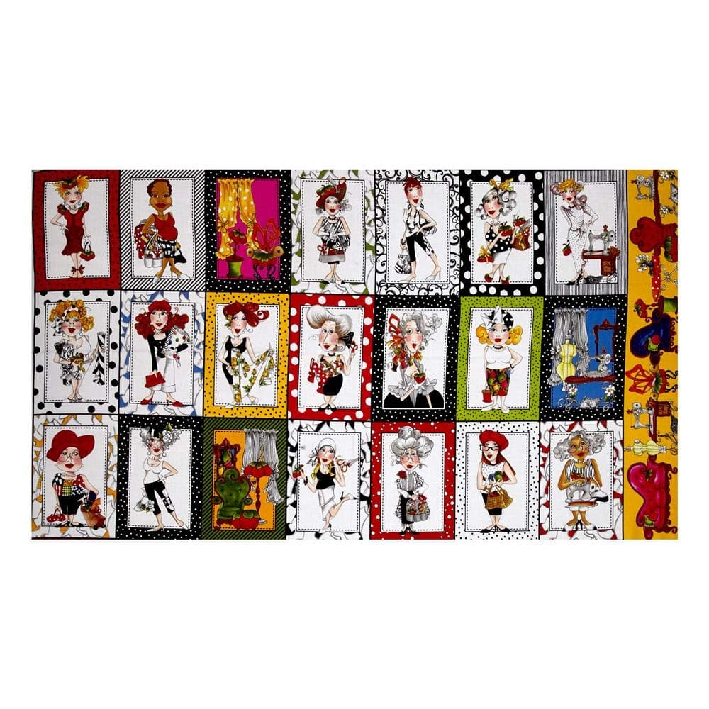 Loralie Designs "Sew Fabulous! 23.5" Panel Multi Quilt Fabric" Quilt Fabric, Gold/Red/Black