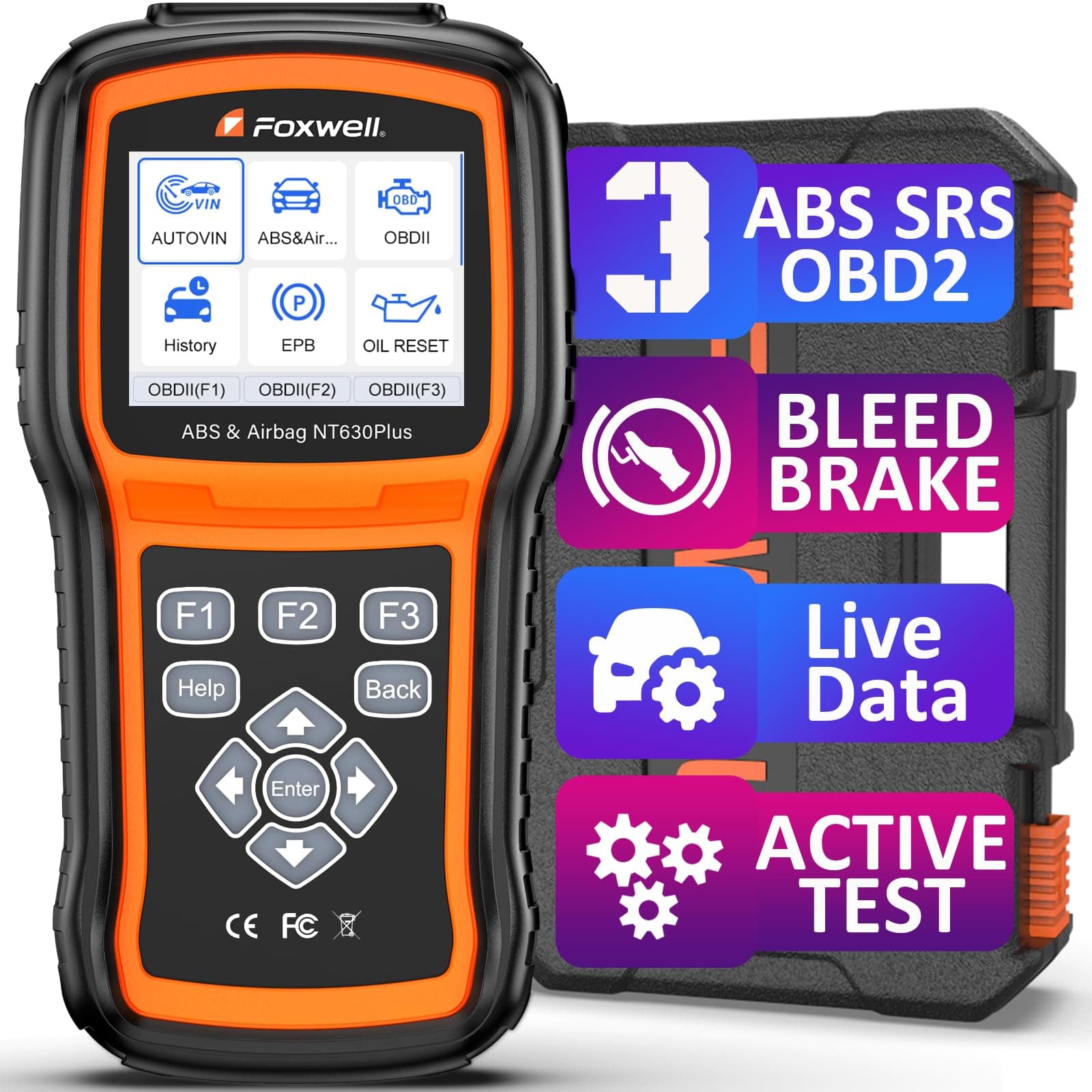 2026 FOXWELL NT630 Plus OBD2 Scanner with ABS and SRS, ABS Code Reader Auto Bleed Scan Tool Brake SRS Scanner, Car Scanner Diagnostic Tool Bidirectional Live Data with SAS Oil Check Engine Light Reset