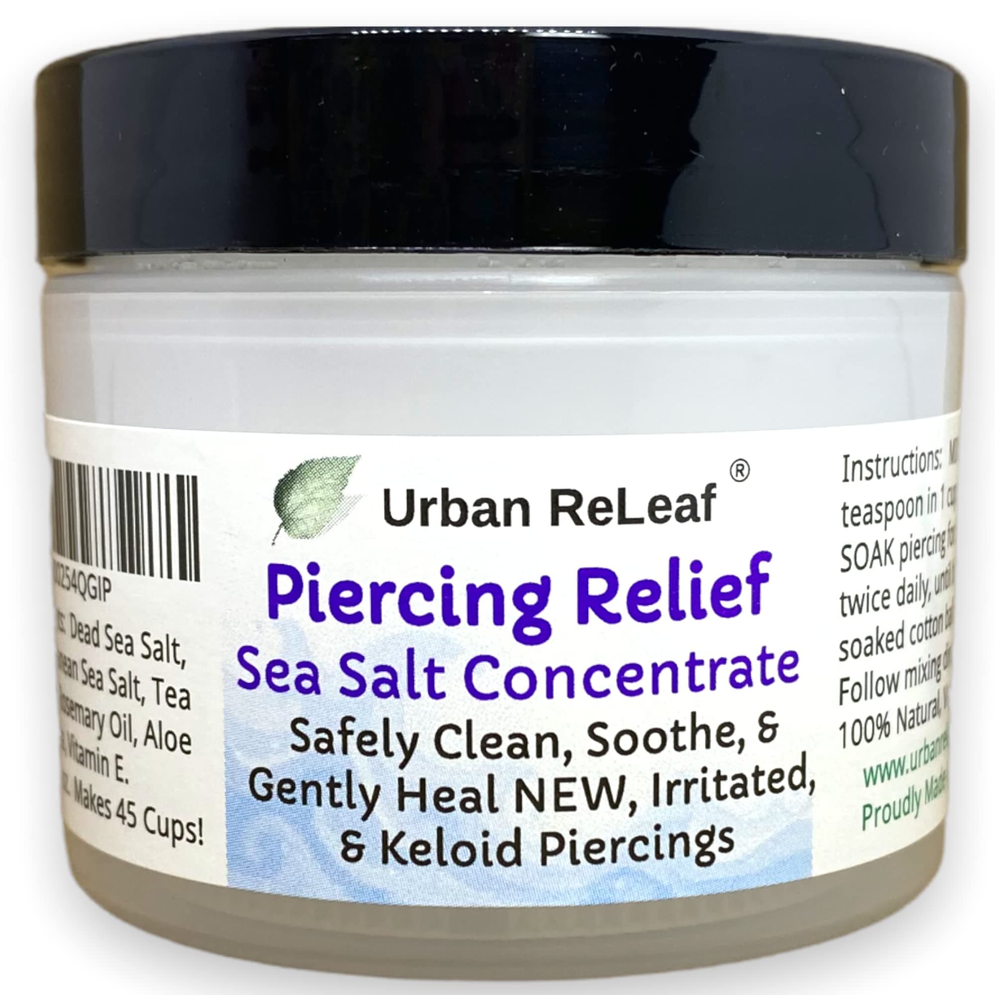 Urban ReLeaf PIERCING RELIEF Sea Salt Concentrate AFTERCARE ! Safely Clean, Soothe & Gently Calm New Irritated & Keloid Bump Piercings. Effective NON-iodized Dead Sea Salt, Tea Tree Rosemary