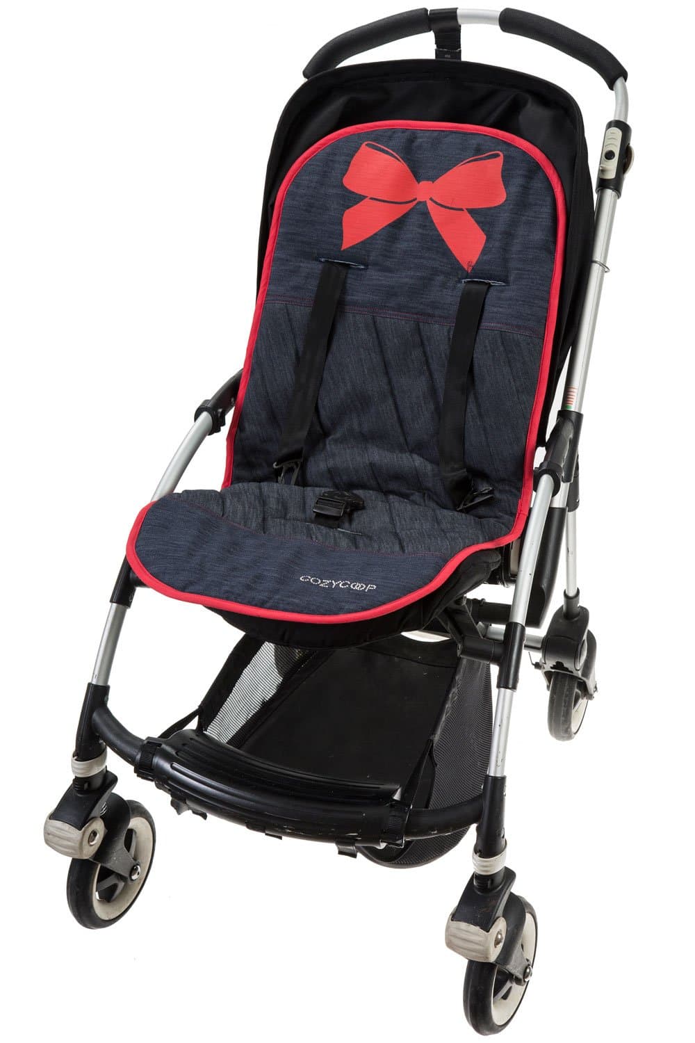 Denim Stroller Liner Red Printed Bow/Red Binding