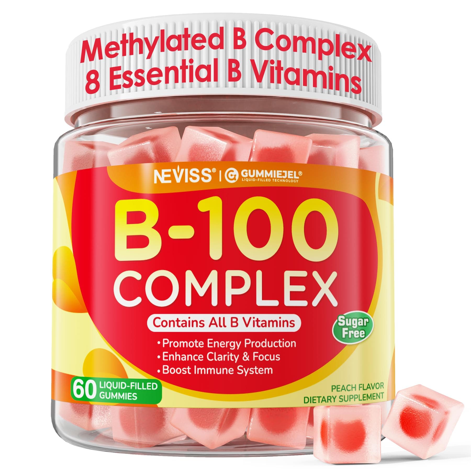 - Super Vitamin B Complex Gummies - All B Vitamins Including Methyl B12, B1, B2, B3, B5, B6, Biotin, Methylfolate with Vitamin C, Choline, Inositol, PABA for Energy, Brain & Immune Support, Sugar Free