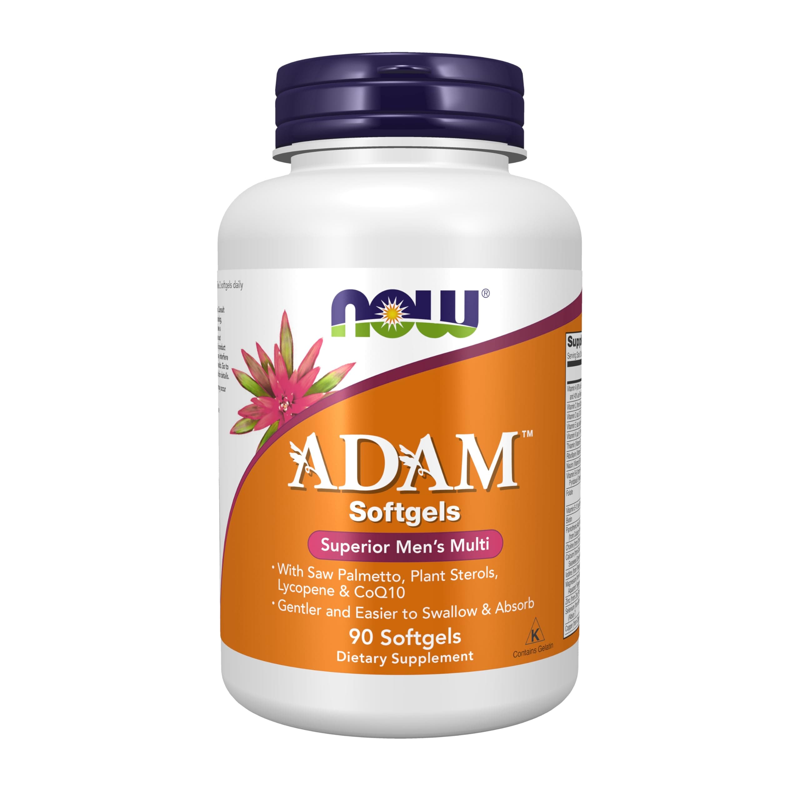 NOW Supplements, ADAM™ Men's Multivitamin with Saw Palmetto, Plant Sterols, Lycopene & CoQ10, 90 Softgels