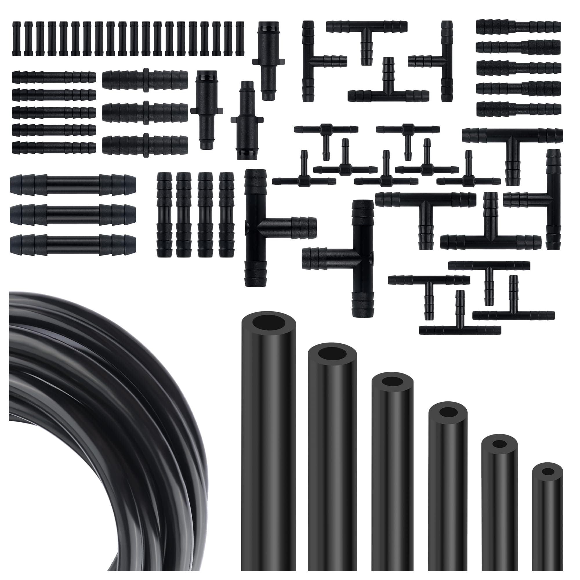 OFBAND Multipurpose Vacuum Line Kit,6PCS 5Ft Vacuum Hose Automotive+64PCS Vacuum Line Connectors,Max 130PSI Silicone Hose for Variety Car Piping System Automotive Replacement Vacuum Hoses (70PCS)