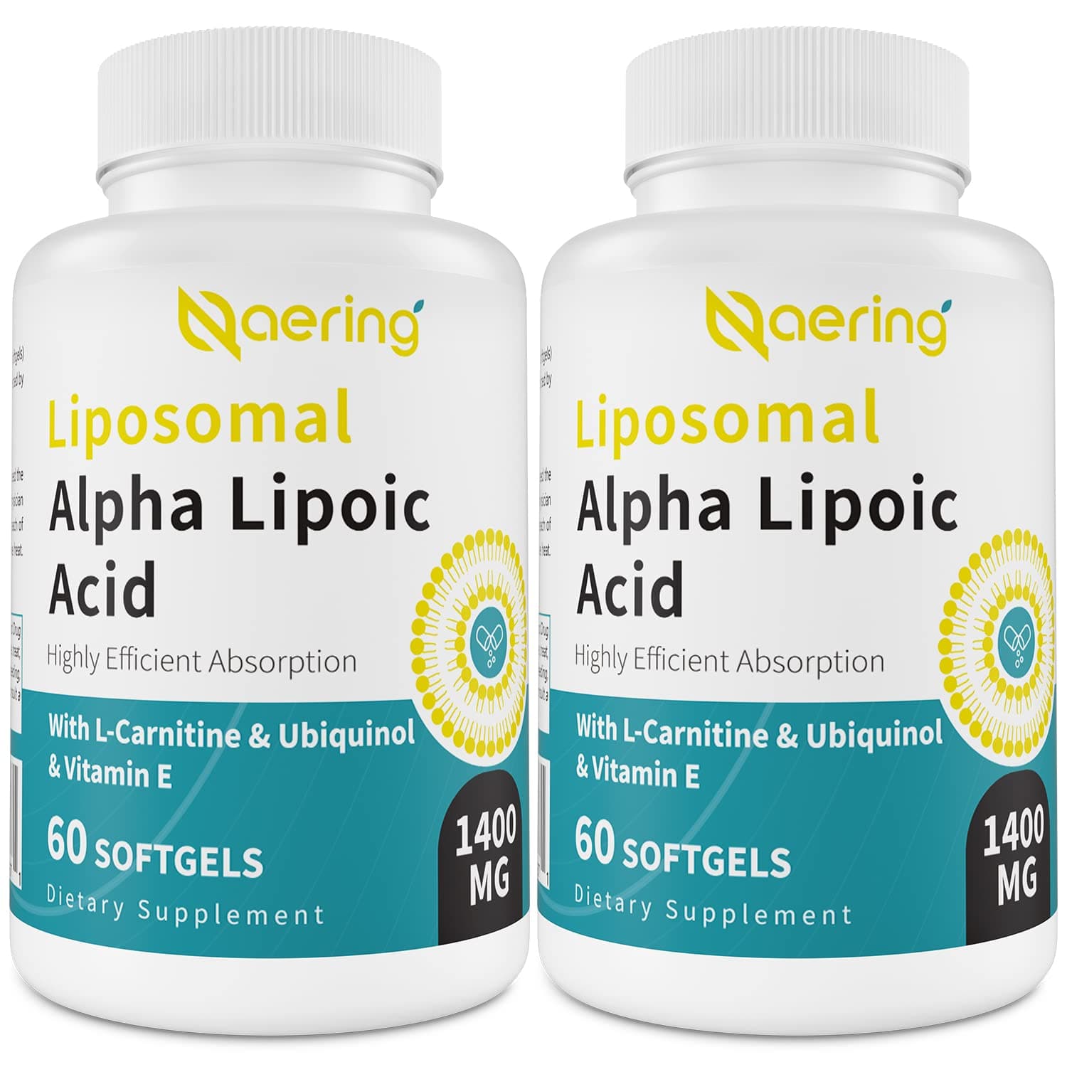 Liposomal Alpha Lipoic Acid 1400mg Softgels, ALA Supplement with L-Carnitine 1000mg, Ubiquinol (Active CoQ10) 100mg and Vitamin E 10mg for Antioxidants, Nerve & Energy, 120 Softgels