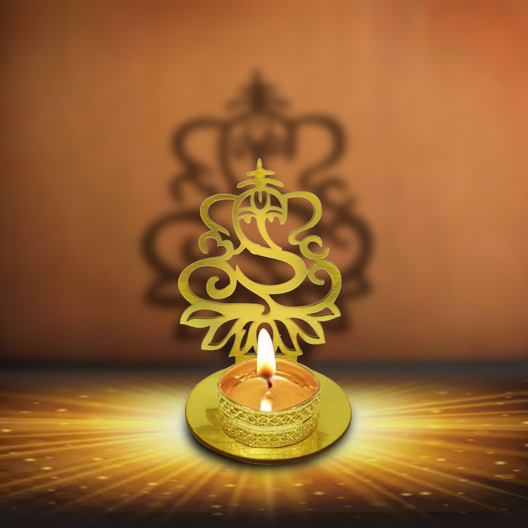 SATVIK Lord Ganesha Shadow Diya for Diwali Decoration Gift Traditional Decorative Statue for Home/Office Religious Tea Light Candle Holder Stand Indian Housewarming Return Gift Items Ridhi Shidhi
