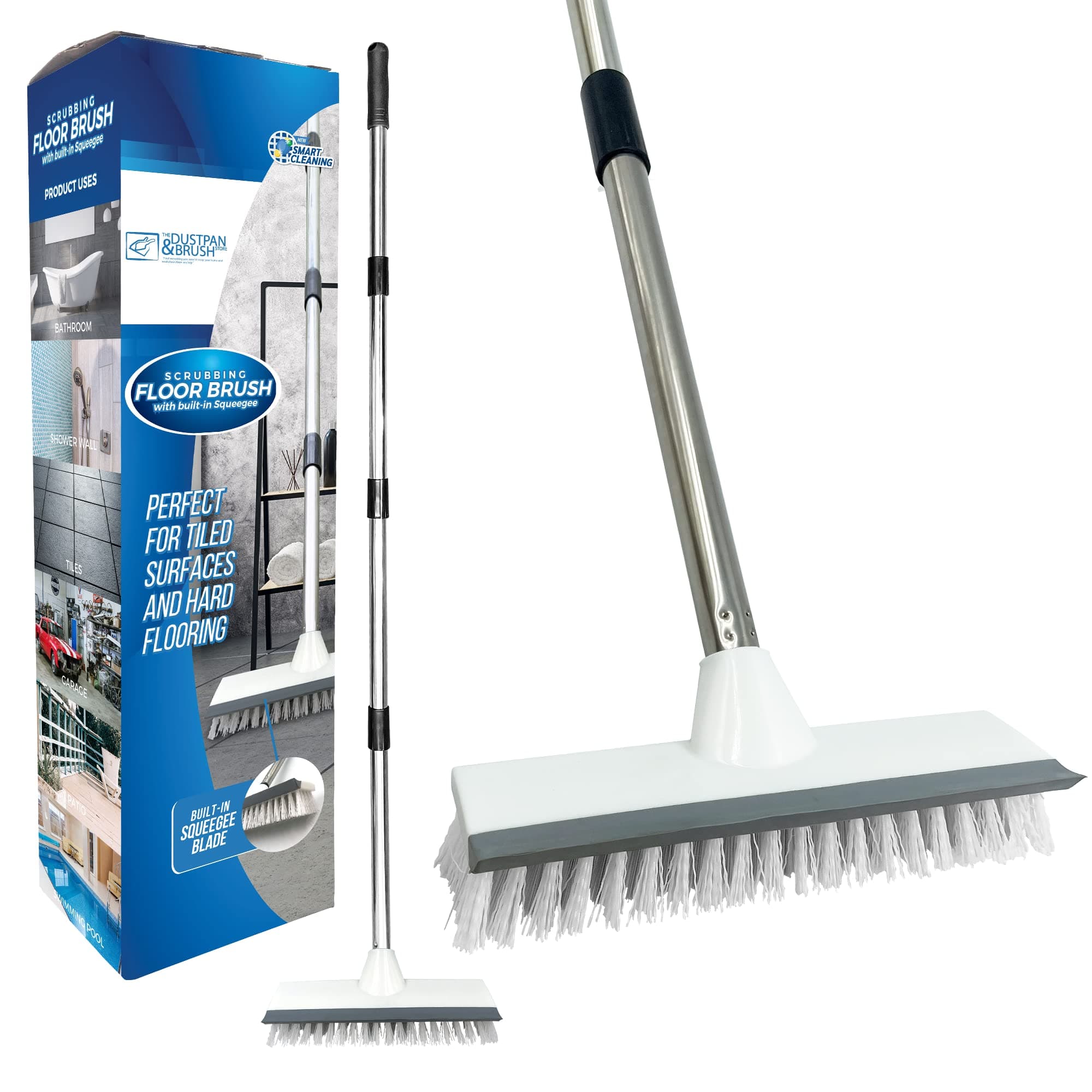 TDBS The Dustpan and Brush Store Floor Squeegee Broom Scrubbing with Stiff Bristles 4PC Broom H le for Home Commercial Use - Bathroom Cleaning , Floor Indoor for Tile or Wood Surfaces, Brooms