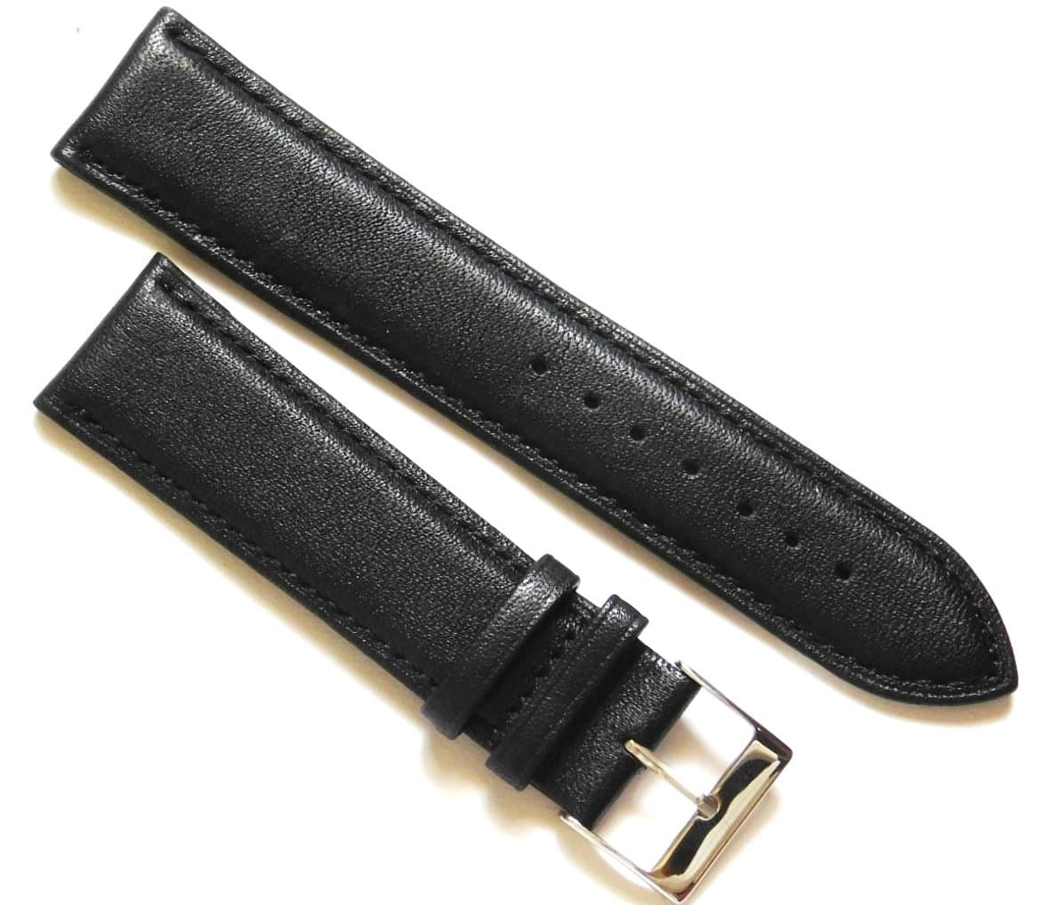 Stech22mm Padded Leather Strap for Formal Watch (Black), black, 22mm lug size, Formal,Simple