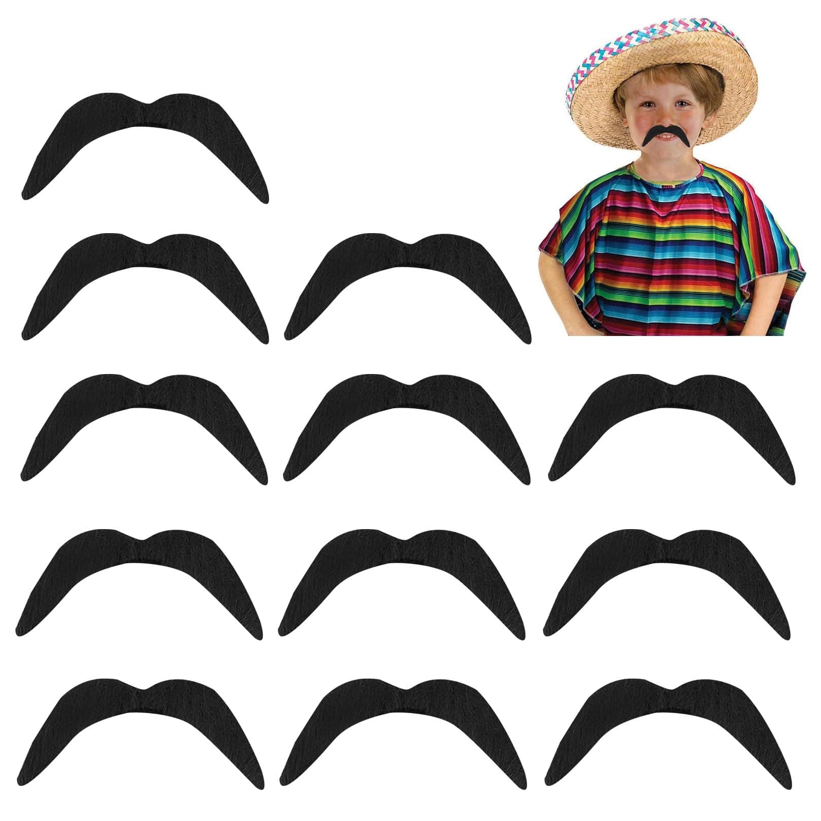 12 Pcs Fake Moustache,Mexican Moustache Black Bandit Mustache,Fancy Dress Moustache Party Fake Hair Moustache for Masquerade Party Favor, Birthday Party, Costume Party Performance Fancy Dress