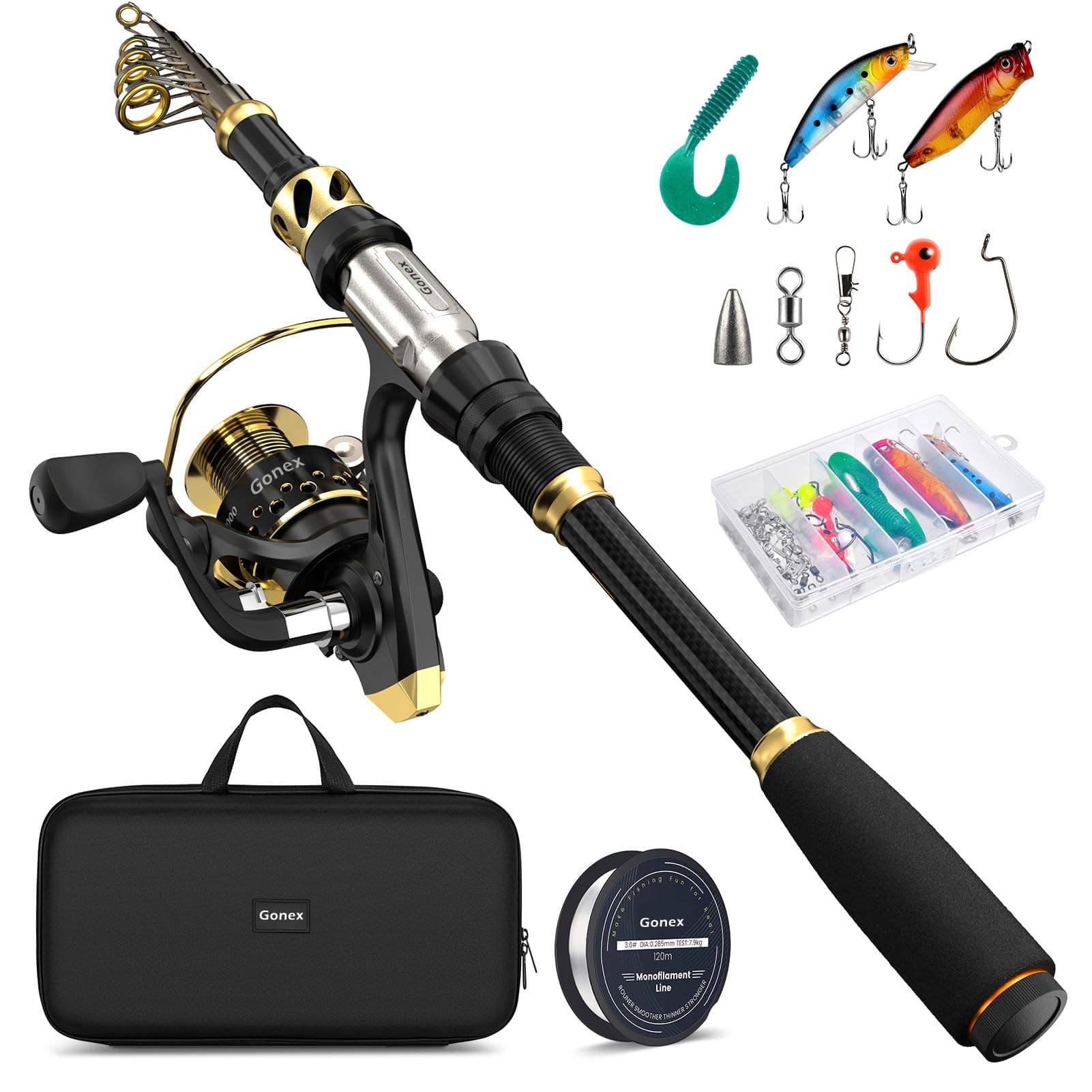 Gonex Telescopic Fishing Rod and Spinning Reel Combo Set with Fishing Line, Fishing Lures Kit & Accessories and Carrier Bag for Saltwater Freshwater