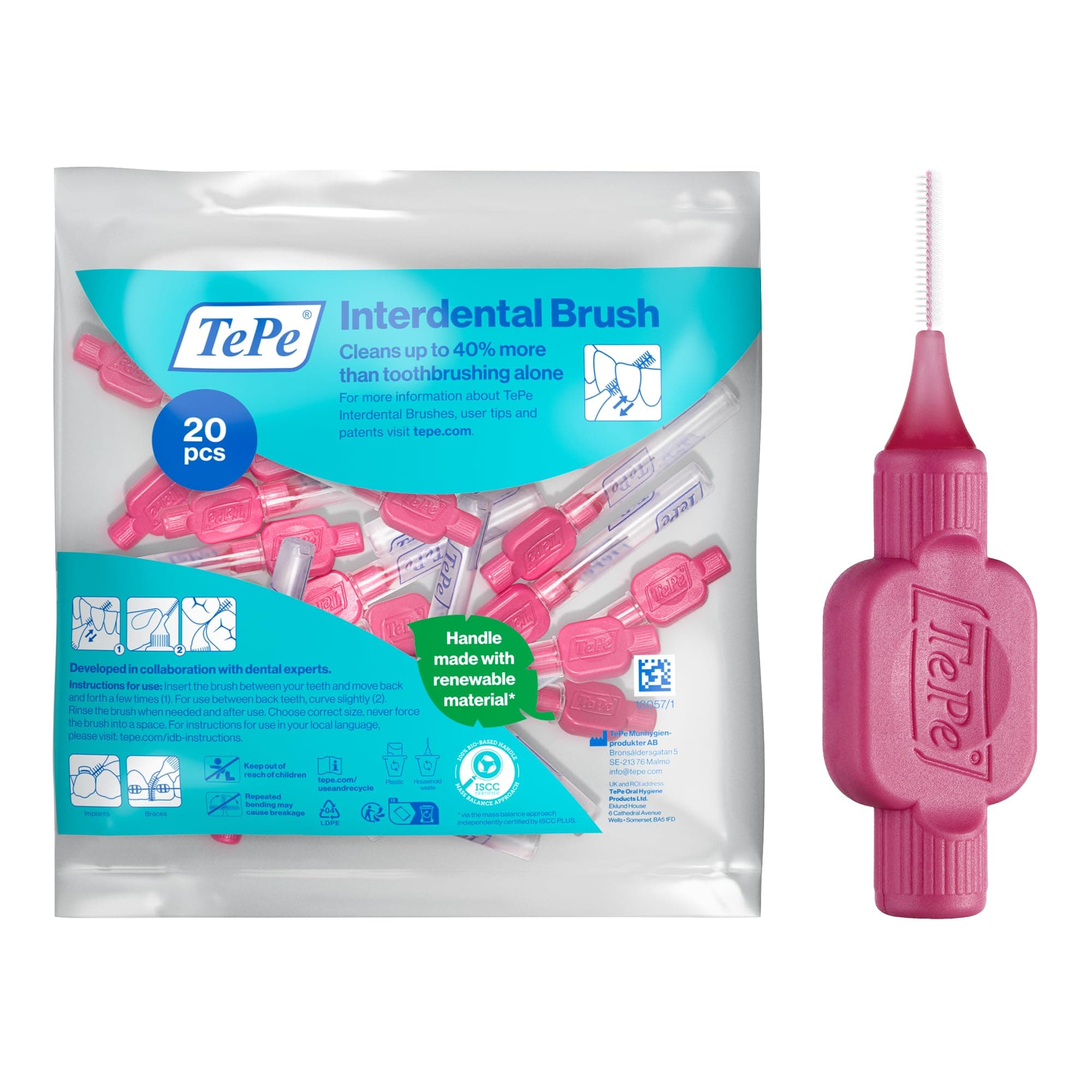 Interdental Brush, Original, Pink, 0.4mm/ISO 0, 20pcs, Plaque Removal, efficient Clean Between The Teeth, Tooth Floss, for Narrow Gaps