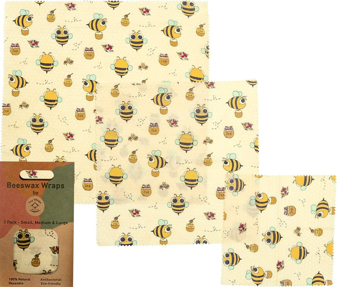 Tiny Village People - Reusable beeswax storage wraps Plastic Free Eco Friendly Plastic Wrap Alternative, Natural Beeswax Food Wrap, Keeps food fresher for longer Pack of 3