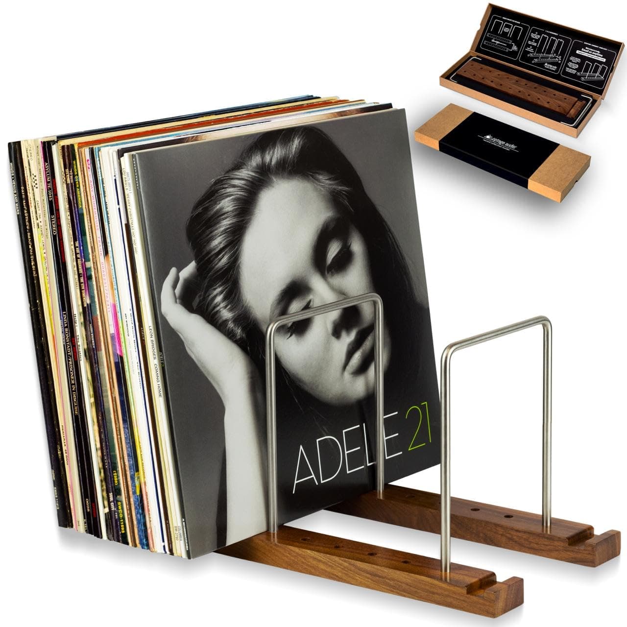 - Optage Audio Durable Vinyl Record Storage Holder for 75 LPs, Solid Walnut Record Stand with Built-in Now Playing Display, Sleek Vinyl Record Holder Stand & Display for Album
