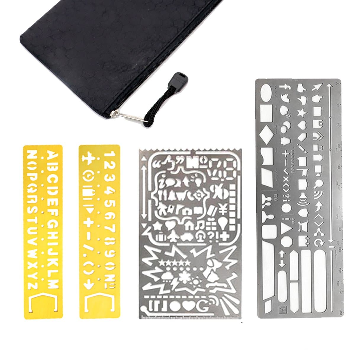 Dreecy 4 Pack Stainless Steel Grinding and Polishing Large Hole Metal Paint Stencils Drawing Templates Scale Ruler with Not Sharp Edge for Bullet Journal, Planner, Scrapbooking and Craft Projects