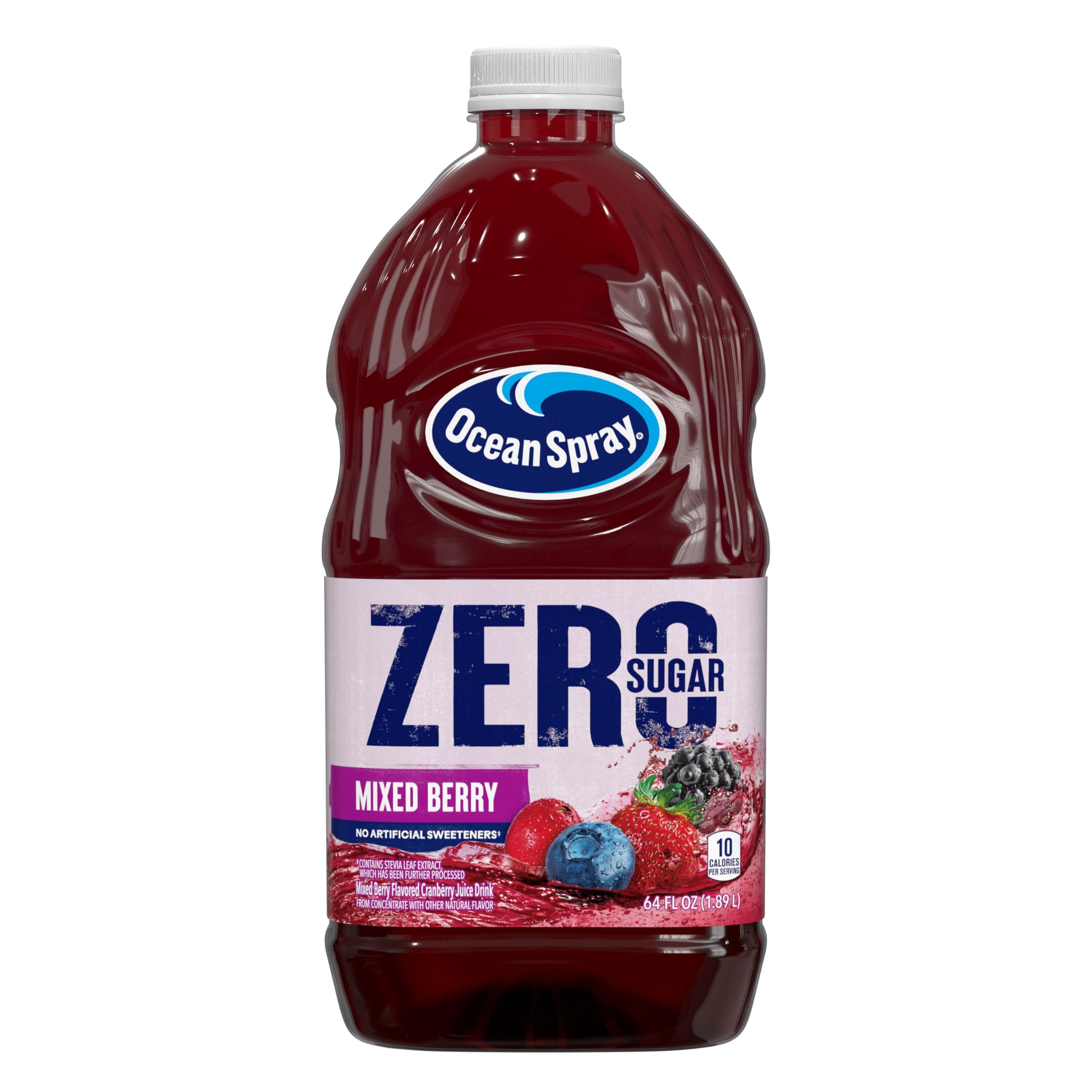 ZERO Sugar Mixed Berry Juice Drink, Cranberry Juice Drink Sweetened with Stevia, 64 Fl Oz Bottle