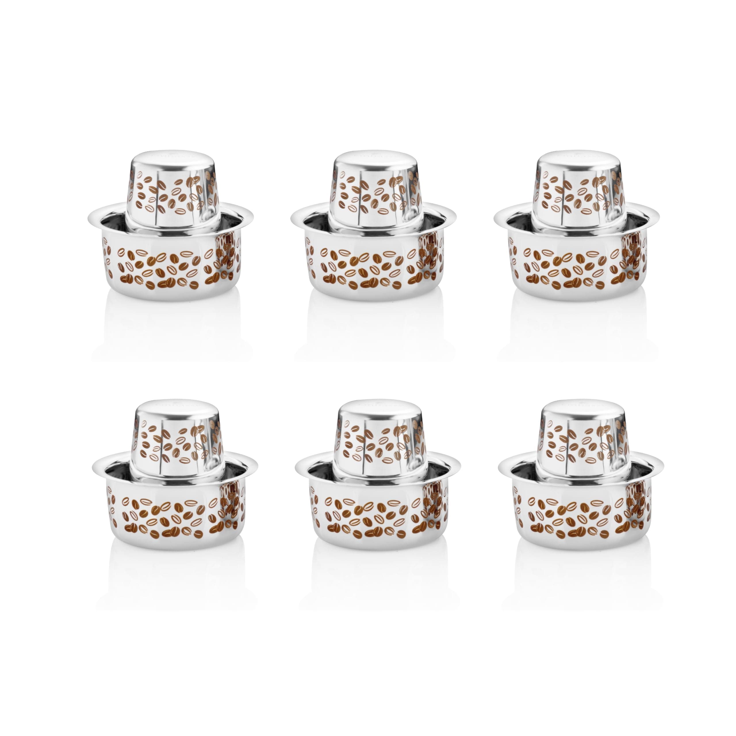 Embassy Aroma Coffee Glass/Tumbler with Dabara, Set of 6, 150 ml/Glass (Laser Coffee Bean Design, Stainless Steel)