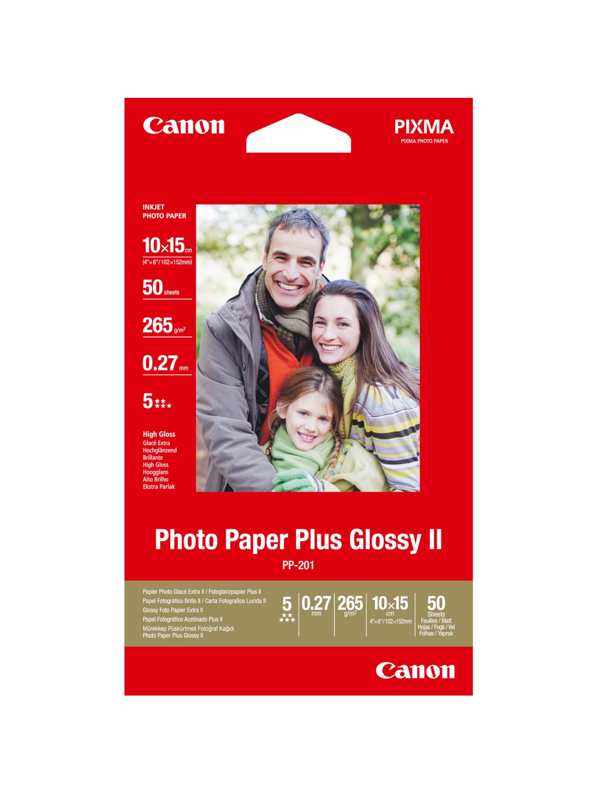 Canon PP-201 Glossy II Photo Paper Plus 4x6" (50 Sheets) - Ideal for Photo Printing, High-Gloss Finish - Durable Prints, Instant Touch-Dry - Compatible with Canon Inkjet Printers