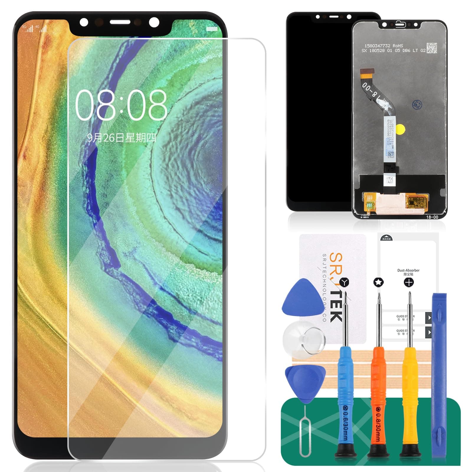 SRJTEK for Xiaomi Mi Pocophone F1 LCD Display Touch Screen Digitizer Assembly for Xiaomi Poco F1 Screen Replacement 6.18" Black