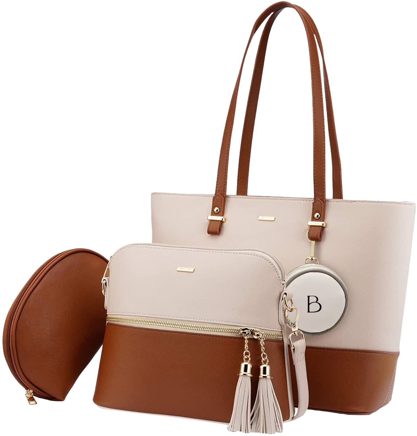 GenericBrandsho - PU Leather Women Multipurpose Carry Tote Crossbody Satchel Purse Clutch Handbag Set of 4 for Travel Shopping And Carry